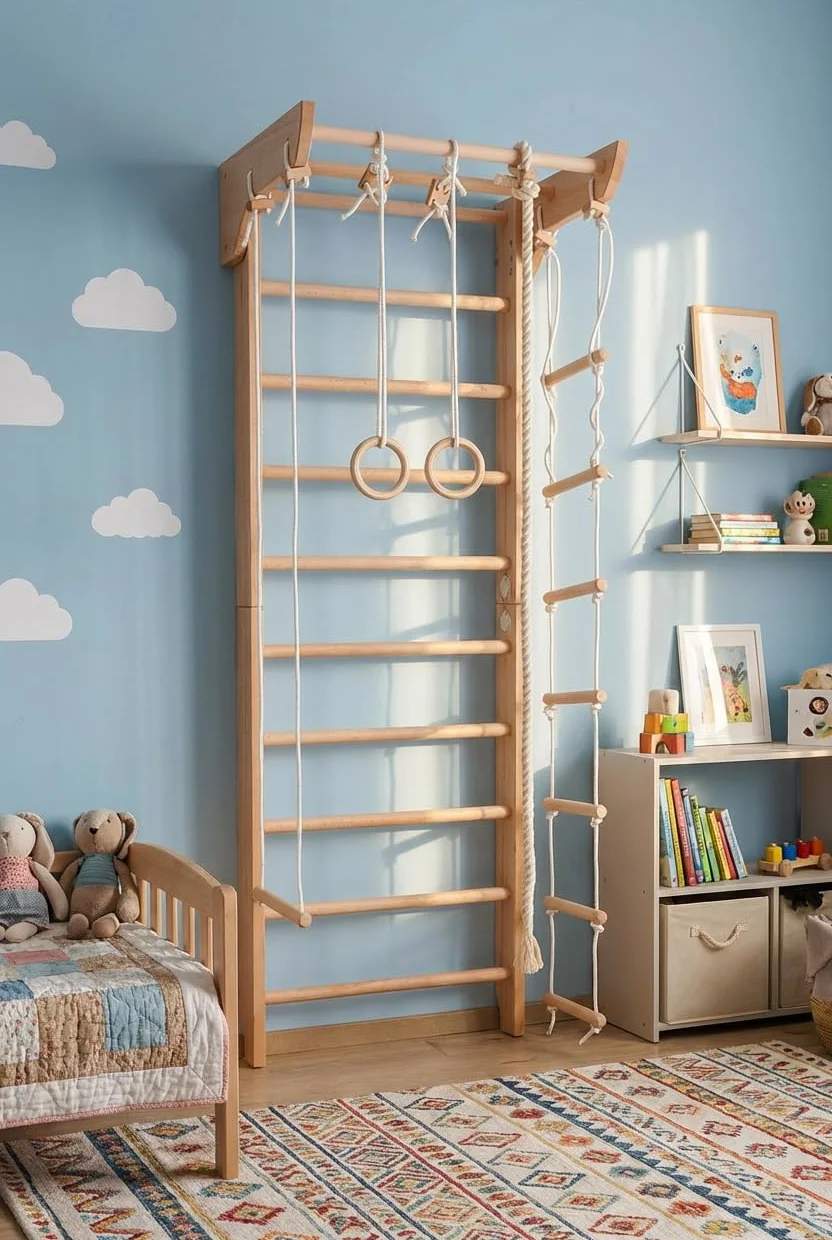 Ściana gimnastyczna drewniana "Kinder-2-240" – Wooden Swedish Ladder for Kids and Adults, Wall Bar, Drabinka Gimnastyczna do Home Gym i Kids Room, Sprzęt Gymnastic