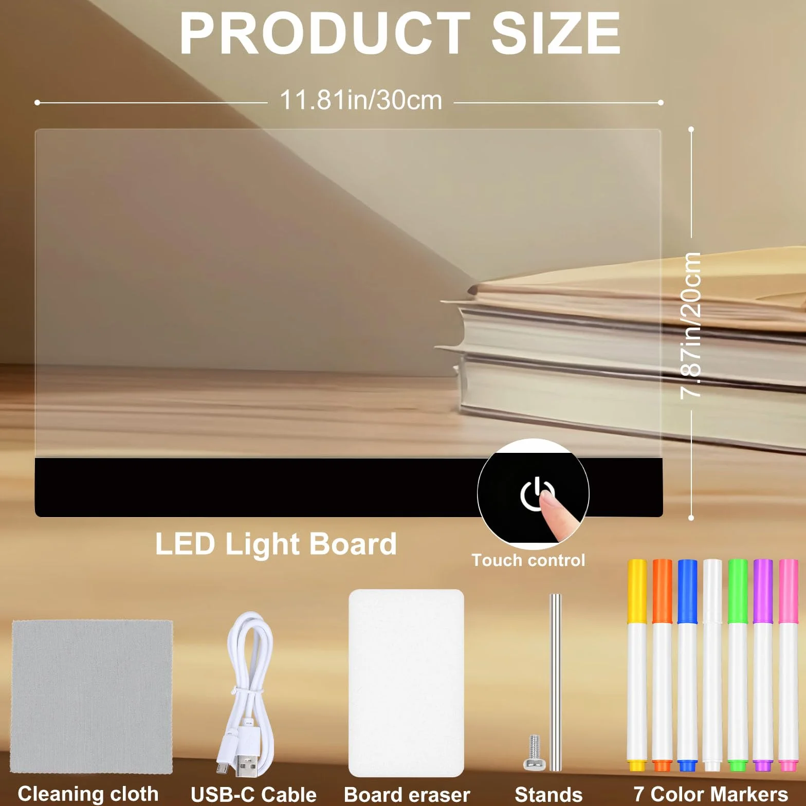 Akrylowa tablica LED, 30 x 20 cm Tablet do rysowania, wyświetlacz LED, zawiera 7 markerów dla dzieci, dekoracje biurowe i wakacyjne.