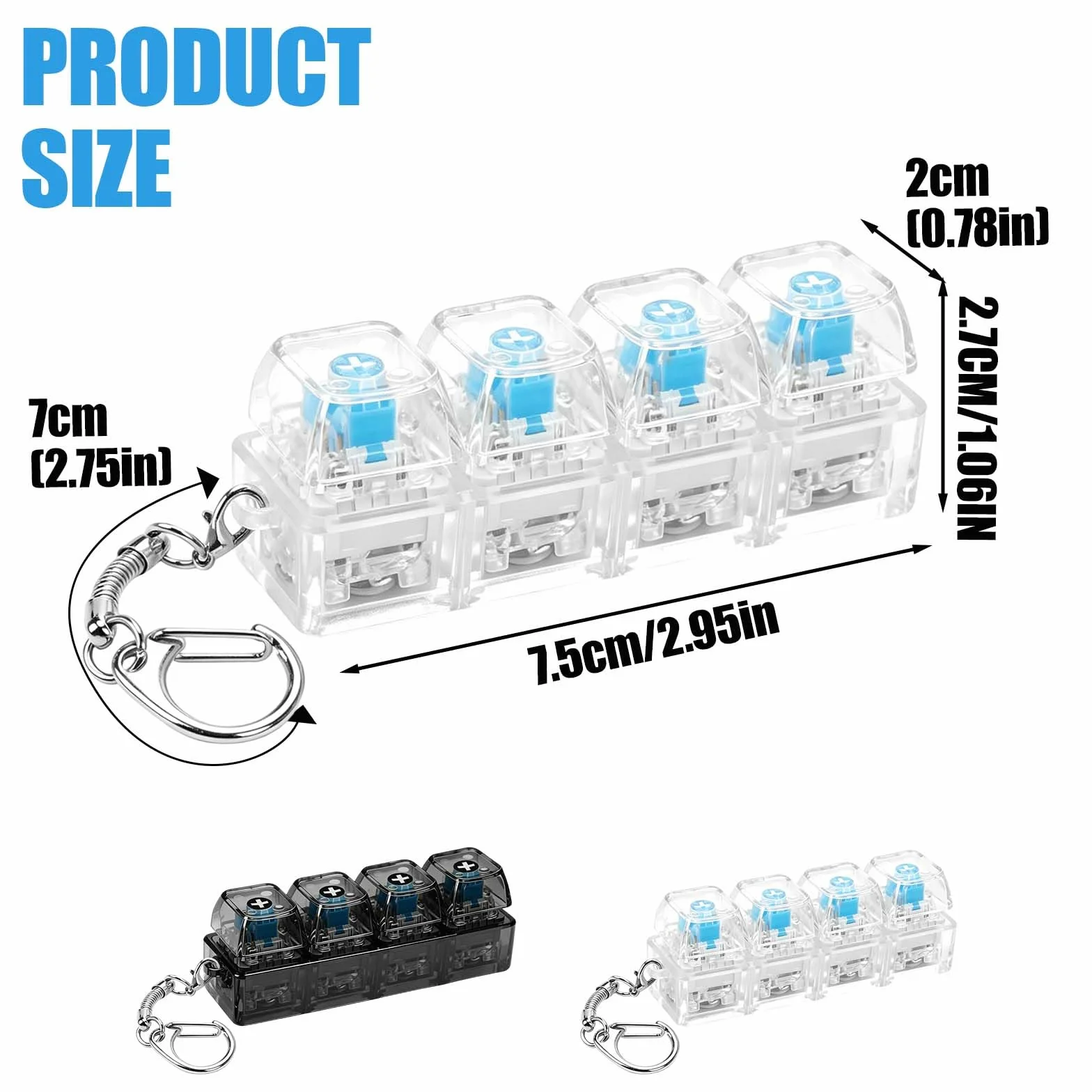 Fidget klawiatura zabawkowa, przezroczysta, antystresowa klawiatura, breloczek do kluczy ze światłem LED, breloczek do kluczy, dla dorosłych, świecąca klawiatura do redukcji stresu, 2 sztuki