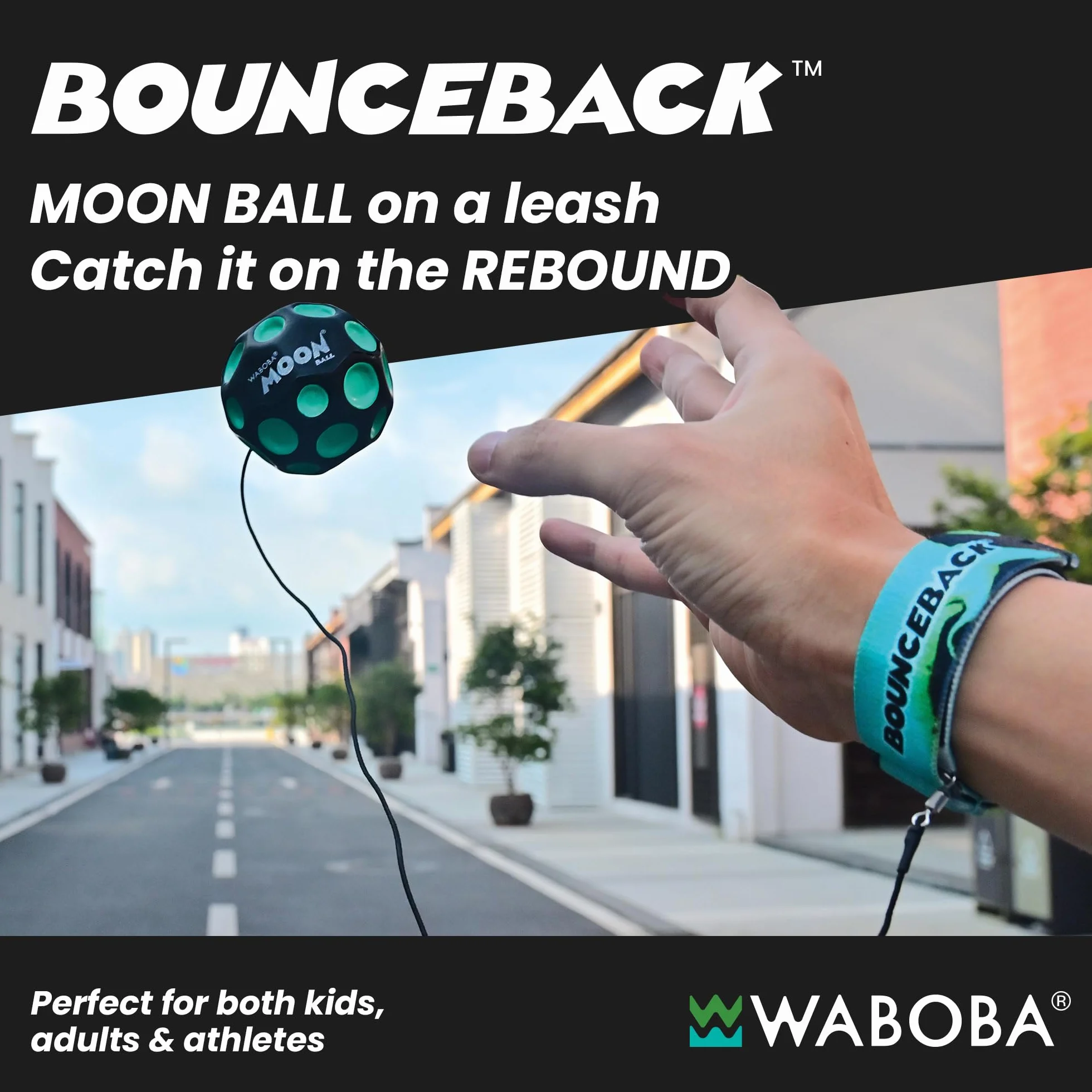 Waboba Bounceback x Returning Moon Ball - łatwy do uchwycenia, niebieski - (60 mm), rozmiar uniwersalny