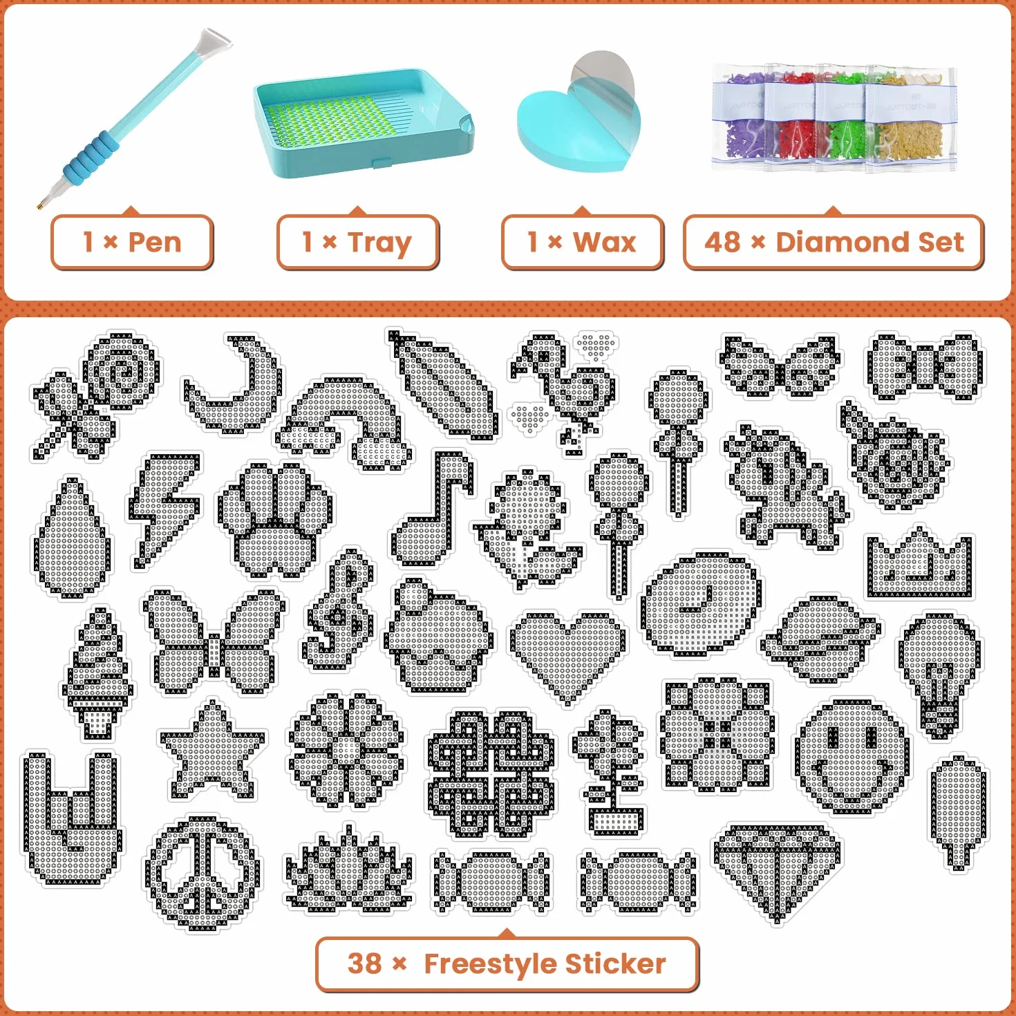 ARTDOT Diamond Painting Stickers Kit Dla Dzieci, 38 Sztuk Naklejek do Malowania Diamentami, Naklejki do Diamentowego, Artystyczne i Rzemieślnicze Dla Chłopców i Dziewczynek w Wieku od 6 do 14 lat