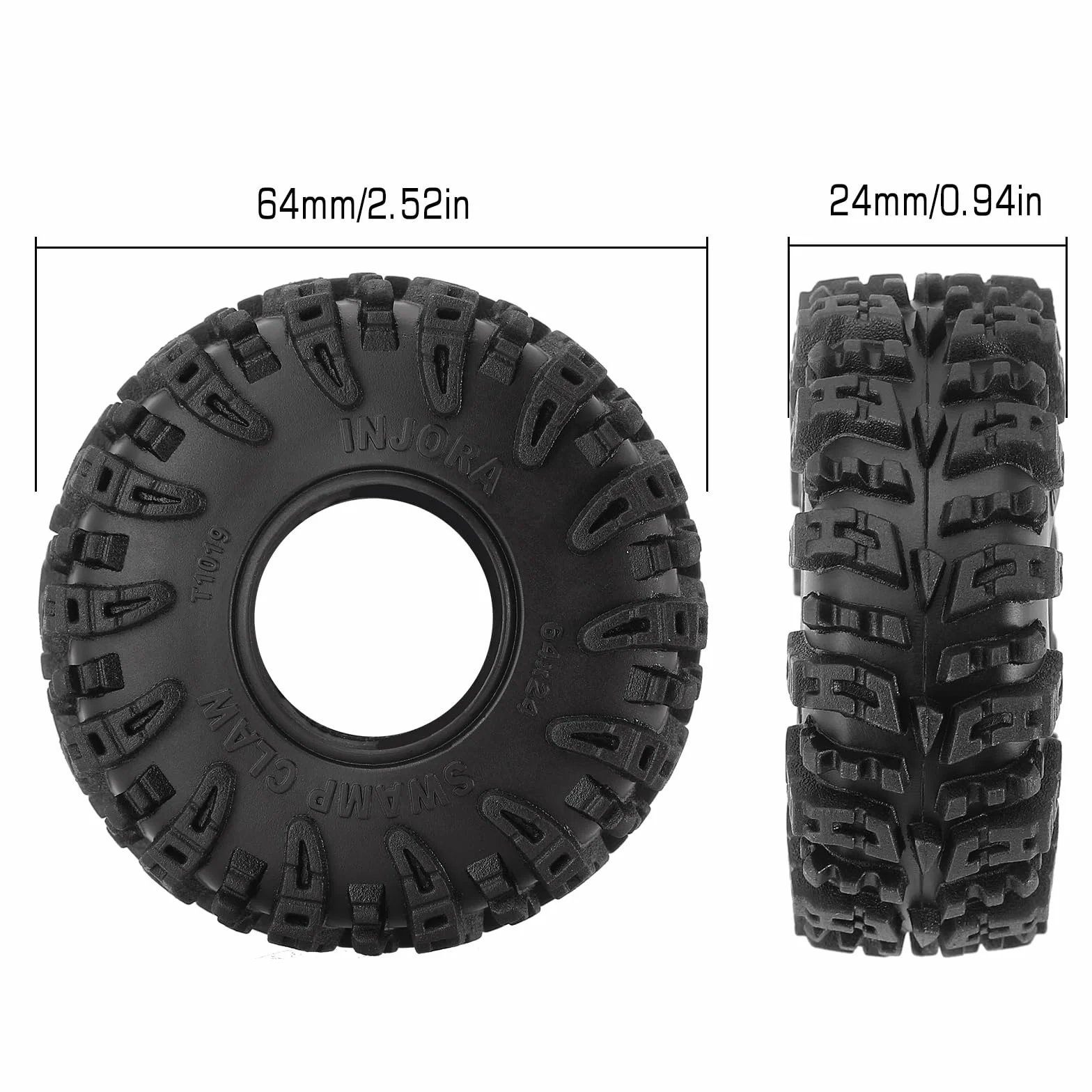 INJORA 1.0 Opony - S5 Swamp Claw Mud Terrain opony do TRX4M AX24 SCX24 FCX24 1/18 1/24 RC Crawler Auto, 64 * 24 mm, T1019