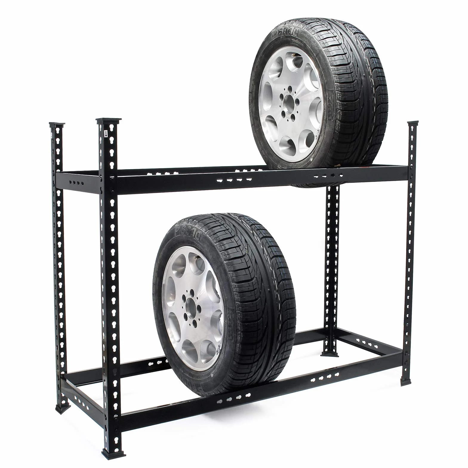 Wiltec Regał na opony 2 poziomowy maks. 150 kg nośności, mieści 6-8 opon samochodowych lub motocyklowych, o wymiarach 120 x 44 x 101 cm