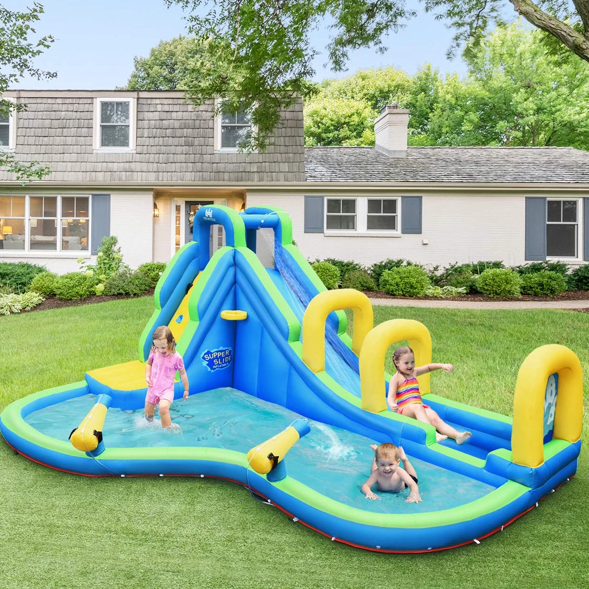 COSTWAY Bouncy Castle, zjeżdżalnia wodna, basen do zabawy, nadmuchiwany park wodny, basen do pływania 478 x 366 x 242 cm (zamek z dmuchawą)