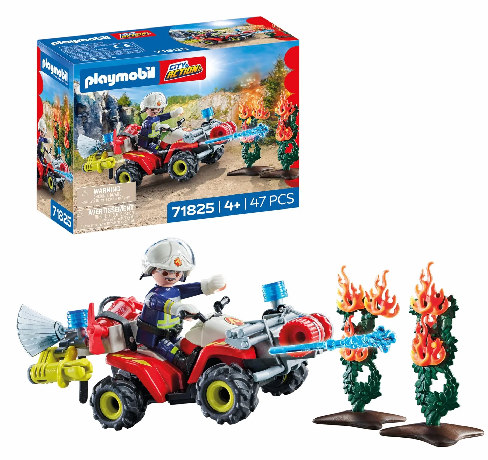 PLAYMOBIL | Action Heroes | Quad strażacki gasi pożar krzewów | Samochód strażacki | Zabawka dla dzieci od 4. roku życia | 71825