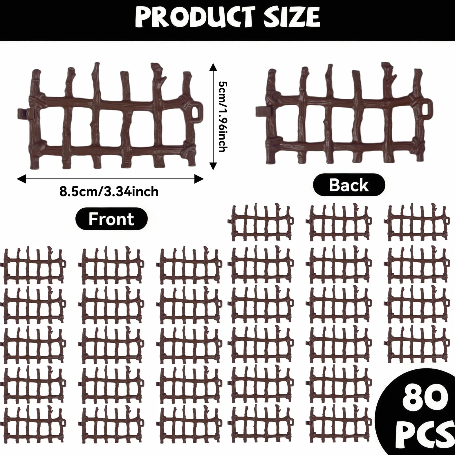 80 sztuk Mini zabawki ogrodzeniowe, zabawki dla zwierząt, akcesoria do ogrodzenia dla koni DIY, dekoracja mikro krajobrazu na prezent dla dziecka, 8,5 x 5 x 0,5 cm