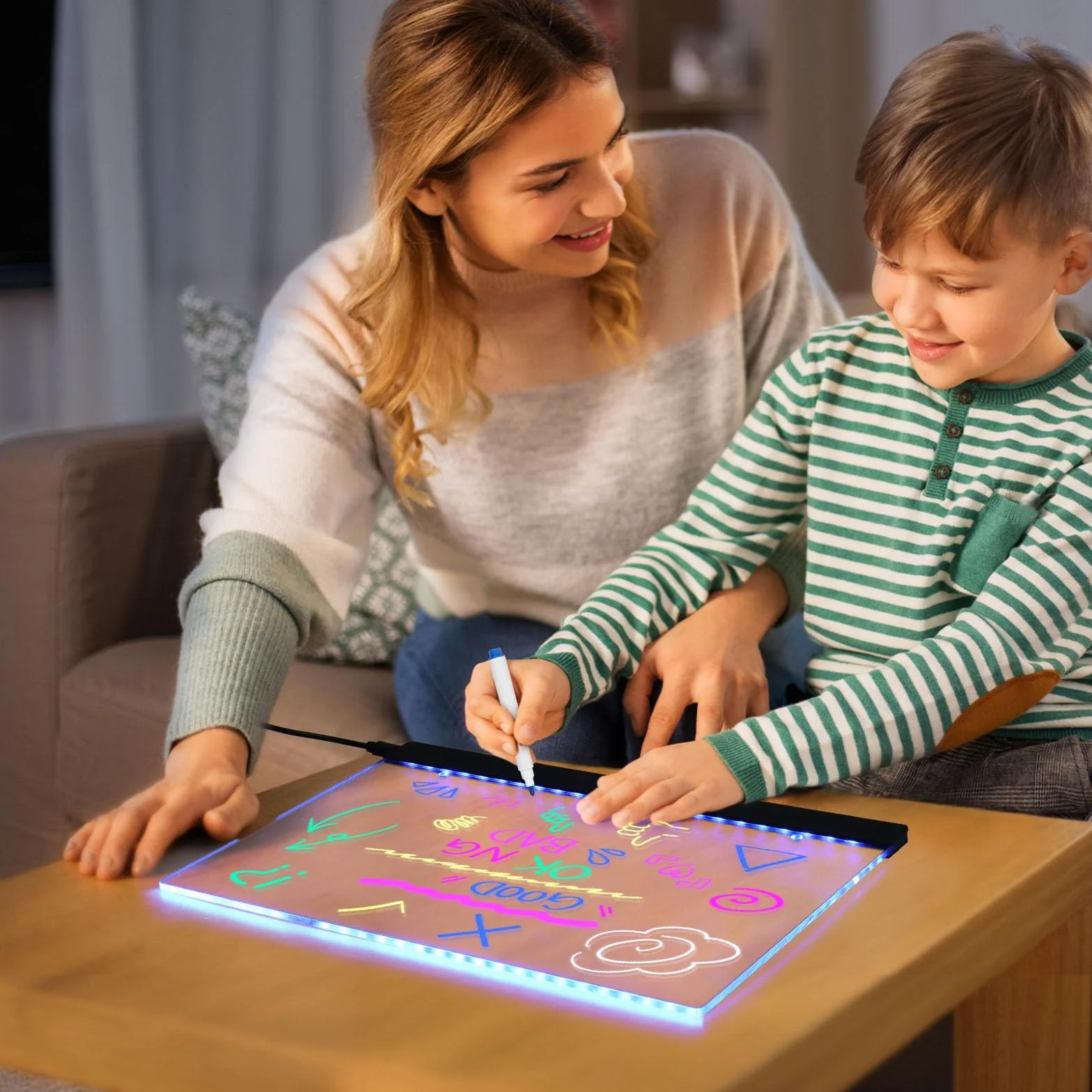 Akrylowa tablica LED, 30 x 20 cm Tablet do rysowania, wyświetlacz LED, zawiera 7 markerów dla dzieci, dekoracje biurowe i wakacyjne.