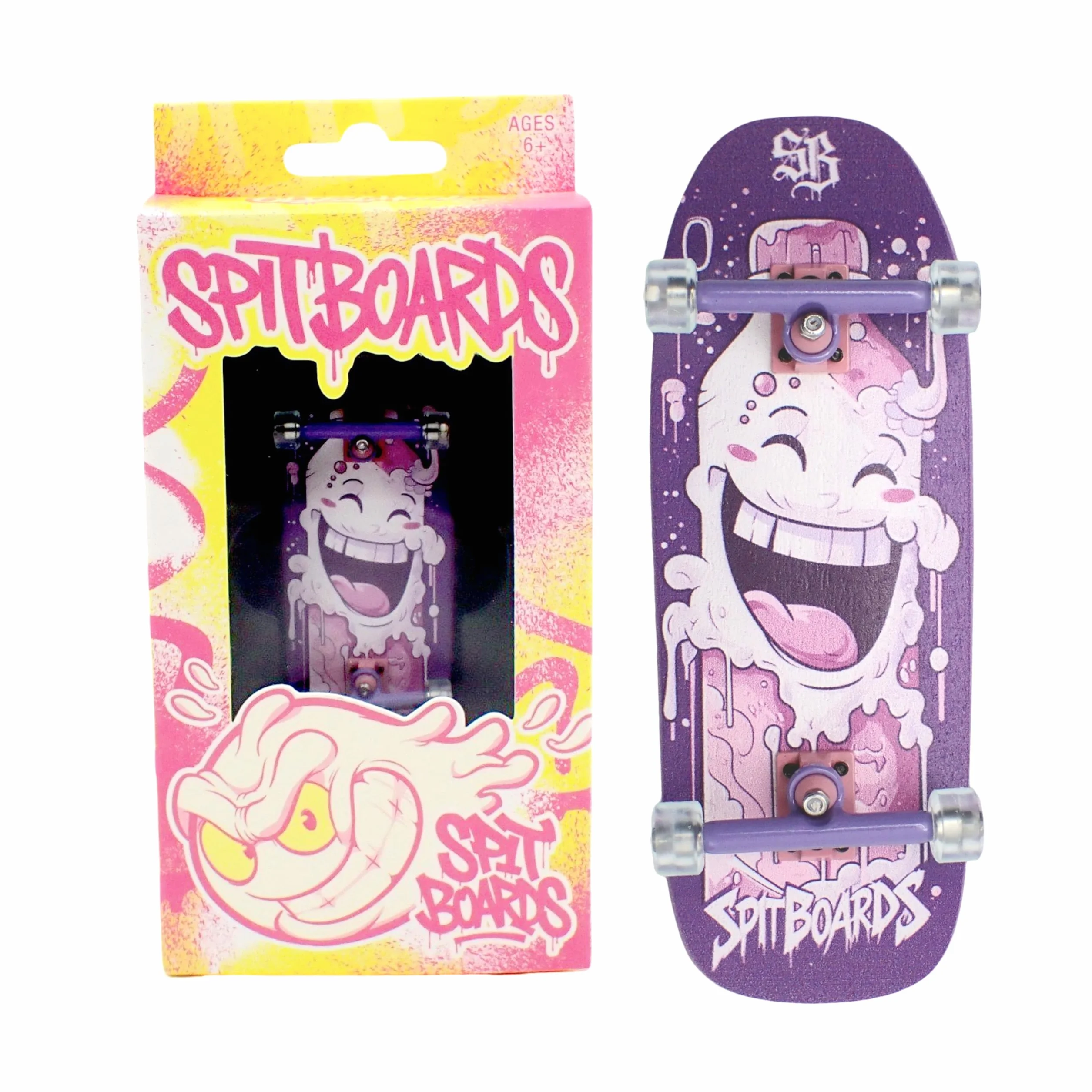 SPITBOARDS® Podstrunnica 34 mm Oldschool Cruiser Pro Complete Setup, wstępnie zmontowana, 5-warstwowa, drewno, Pro Trucks, nakrętki zabezpieczające, miękkie koła łożyskowe z uretanu 60D Pro, grafika,