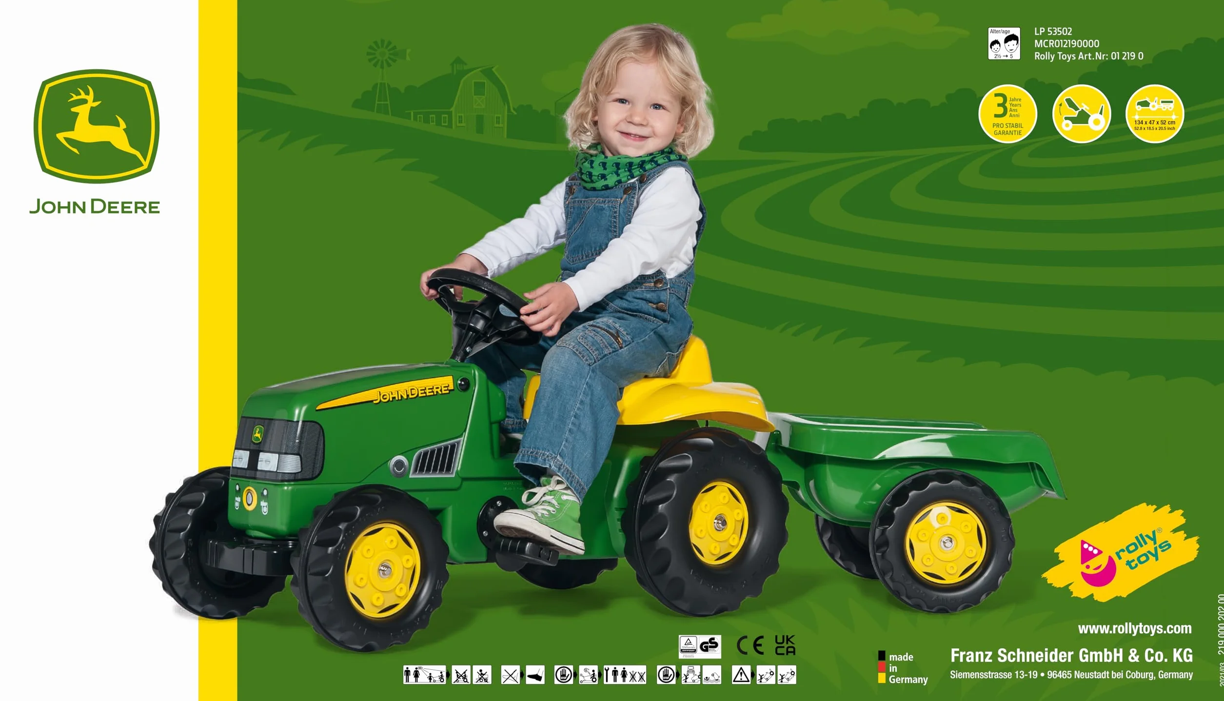 rolly toys | rollyKid John Deere ciągnik z przyczepą | 012190, zielony