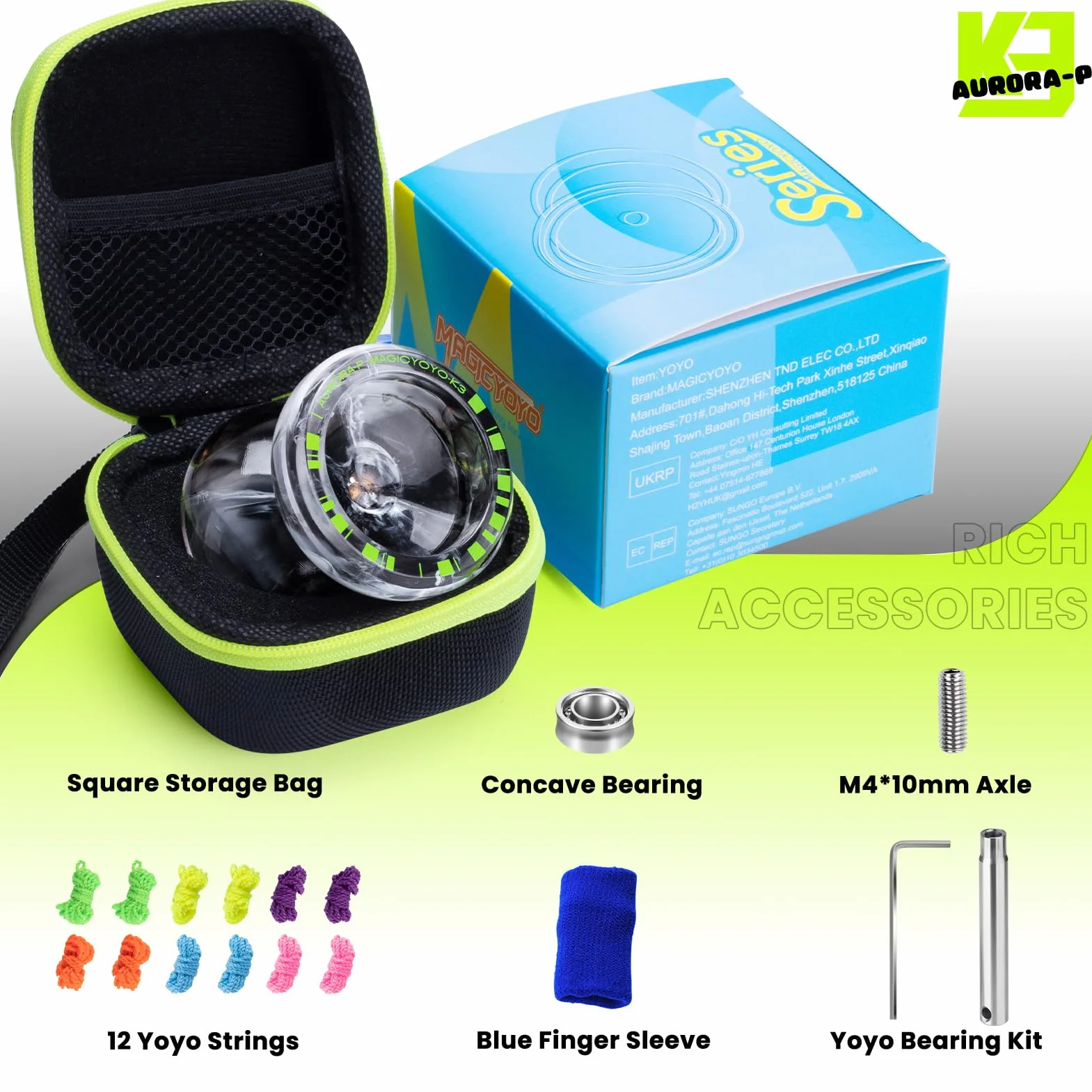 MAGICYOYO Yoyo K3 Aurora-p, dwufunkcyjne Yo Yo dla responsywnych i niereagujących, sztuczka z obracaniem palcem jo-jo dla dzieci i początkujących, plastikowe yoyo z 12 strunami i zestawem akcesoriów