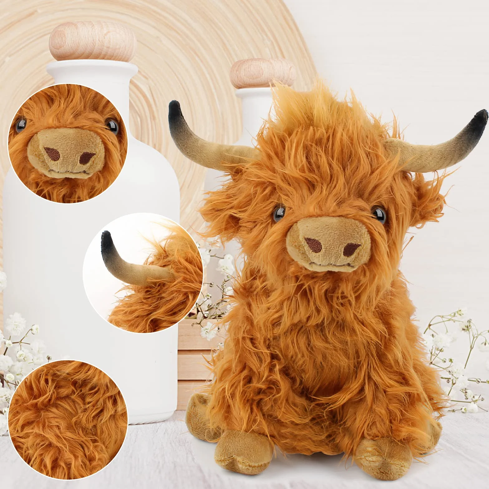 Highland Cow Soft Toy pluszowa zabawka, krowa góralska, pluszowa krowa góralska, przytulanka, realistyczna miękka zabawka na farmie, wołowina góralska, realistyczna szkocka bydło góralskie
