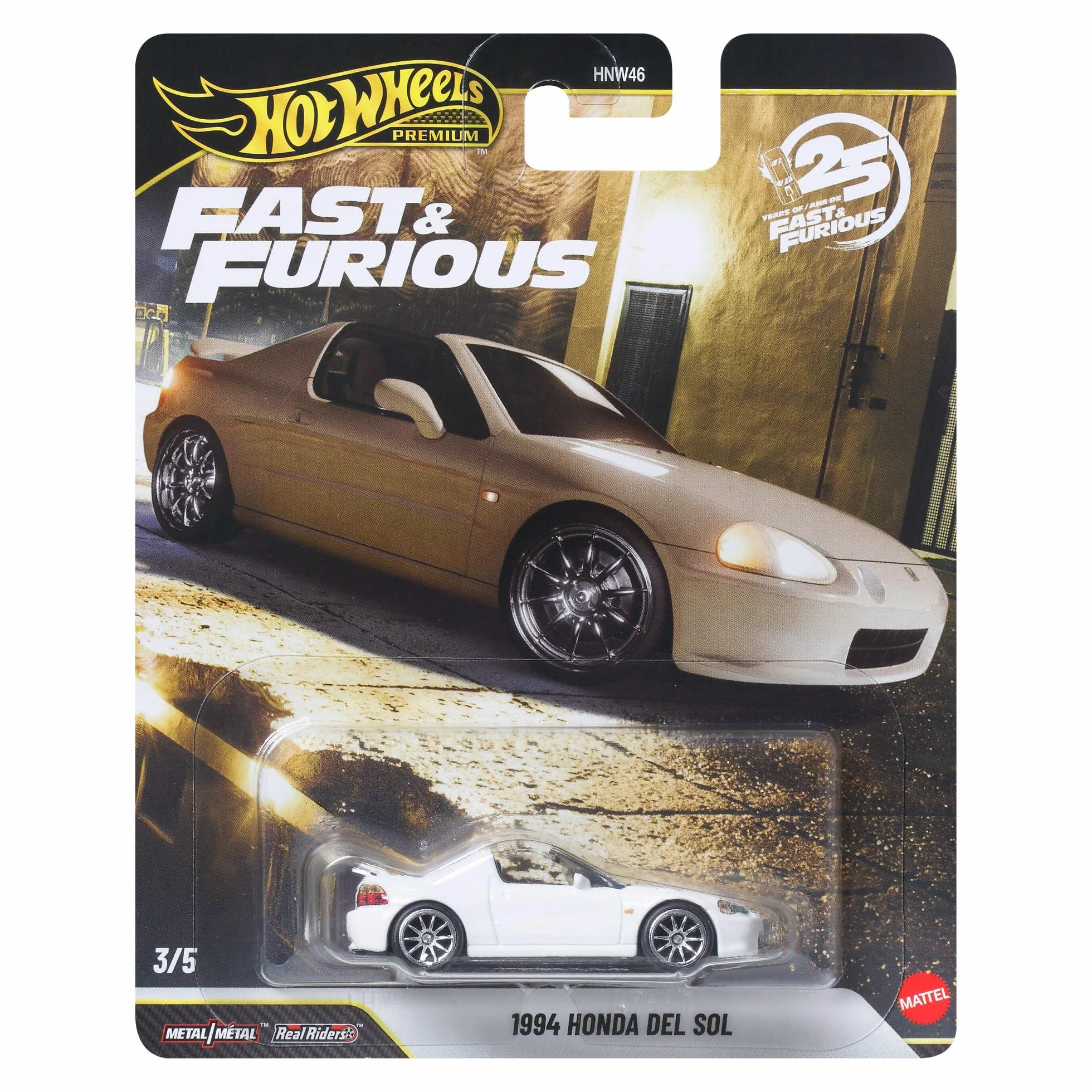 Hot Wheels Premium Fast & Furious Szybcy i wściekli Samochodzik 1994 Honda Del Sol, metalowe auto premium w skali 1:64, inspirowany serią filmową samochód zabawka dla kolekcjonerów, JHW63