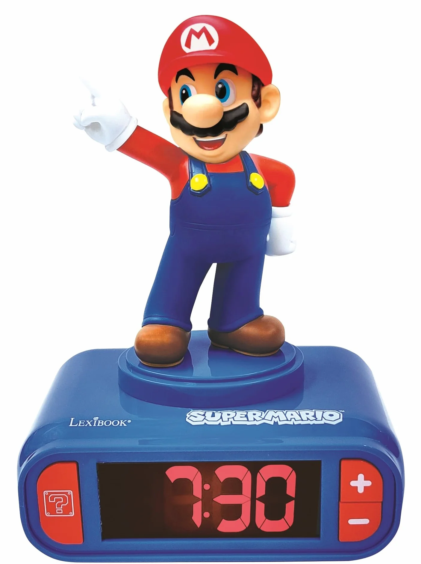 Lexibook - Nintendo Super Mario cyfrowy budzik z funkcją drzemki i dźwięku, zegar, kolor niebieski/czerwony - RL800NILXB