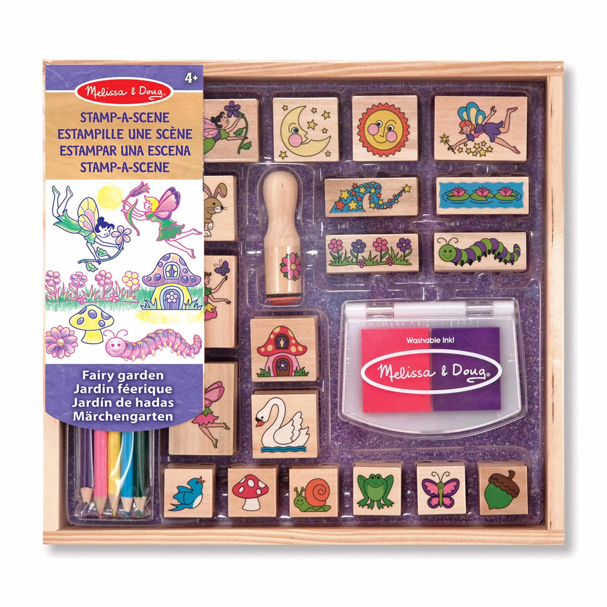 Melissa & Doug – pieczątki z serii Stamp-a-Scene: ogród wróżek | rzemiosło i sztuka | zestaw pieczątek i szablonów | 4+ | prezent dla chłopca lub dziewczynki