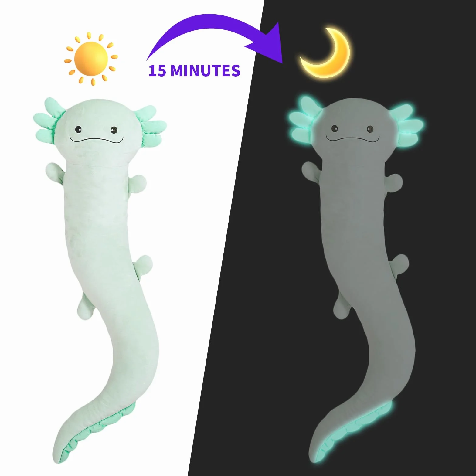 Dalmao 120 cm ogromna pluszowa poduszka Axolotl z wypchanym zwierzęciem, duża zielona poduszka Axolotl, zabawka w ciemności, ogromna poduszka do spania dla dzieci, na urodziny, Wielkanoc