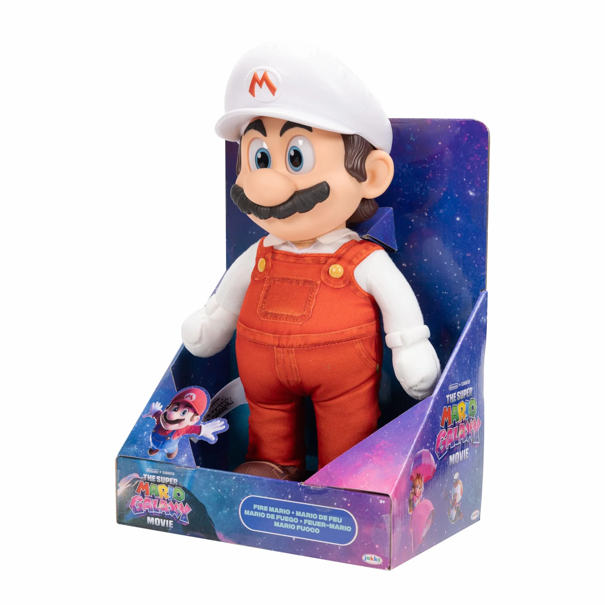 Super Mario Galaxy Movie Fire Mario Poseable Plush 14" / 35 cm, oficjalna licencja Jakks Pacific, pluszowa figurka z rzeźbioną głową Roto, kolekcjonerska pluszowa figurka Nintendo, 3+