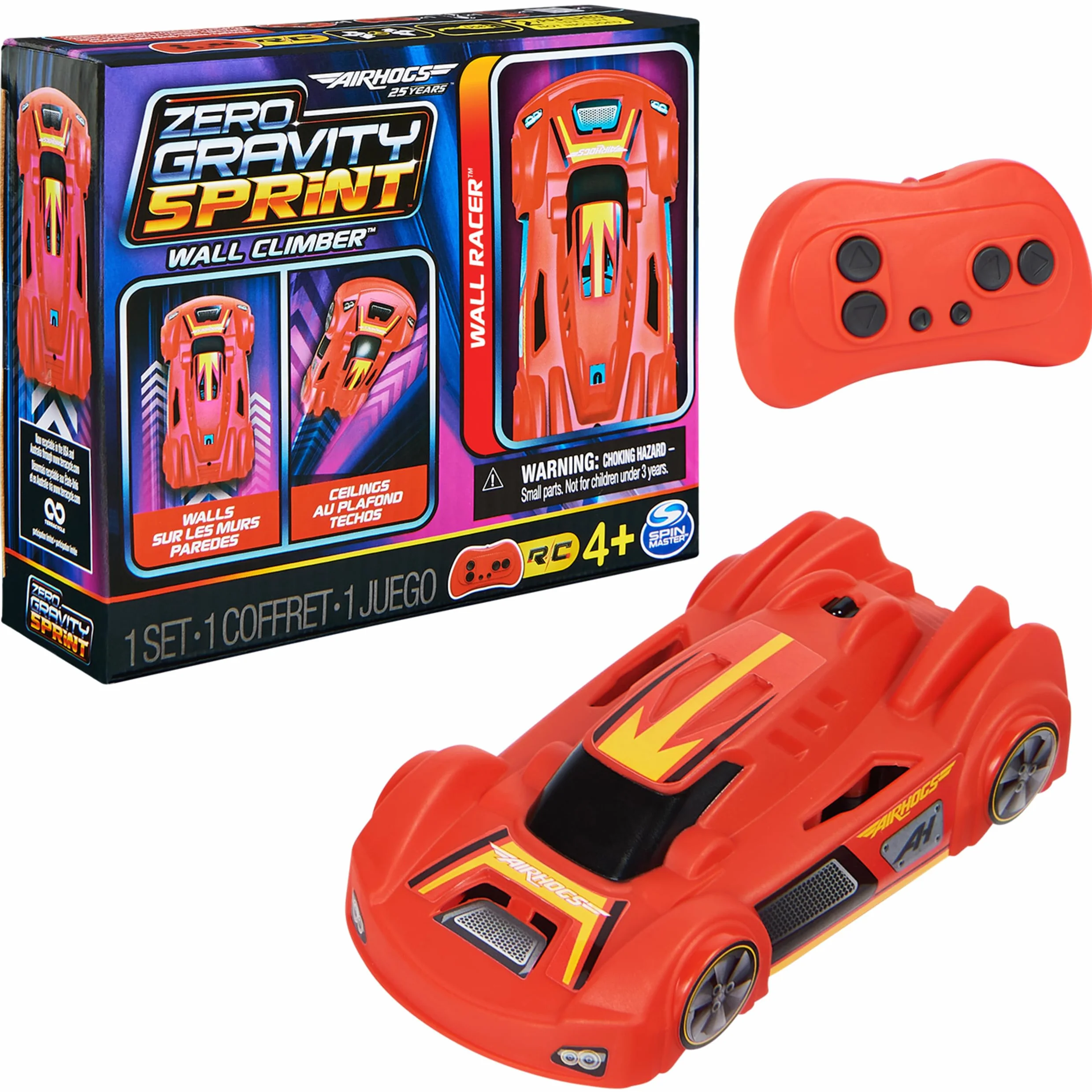 Air HOGS Zero Gravity Sprint Wall Climber Samochód zdalnie sterowany, akumulator ładowany przez USB, czerwony pilot zdalnego sterowania, do użytku wewnątrz, 6066517, dla dzieci powyżej 4. lat