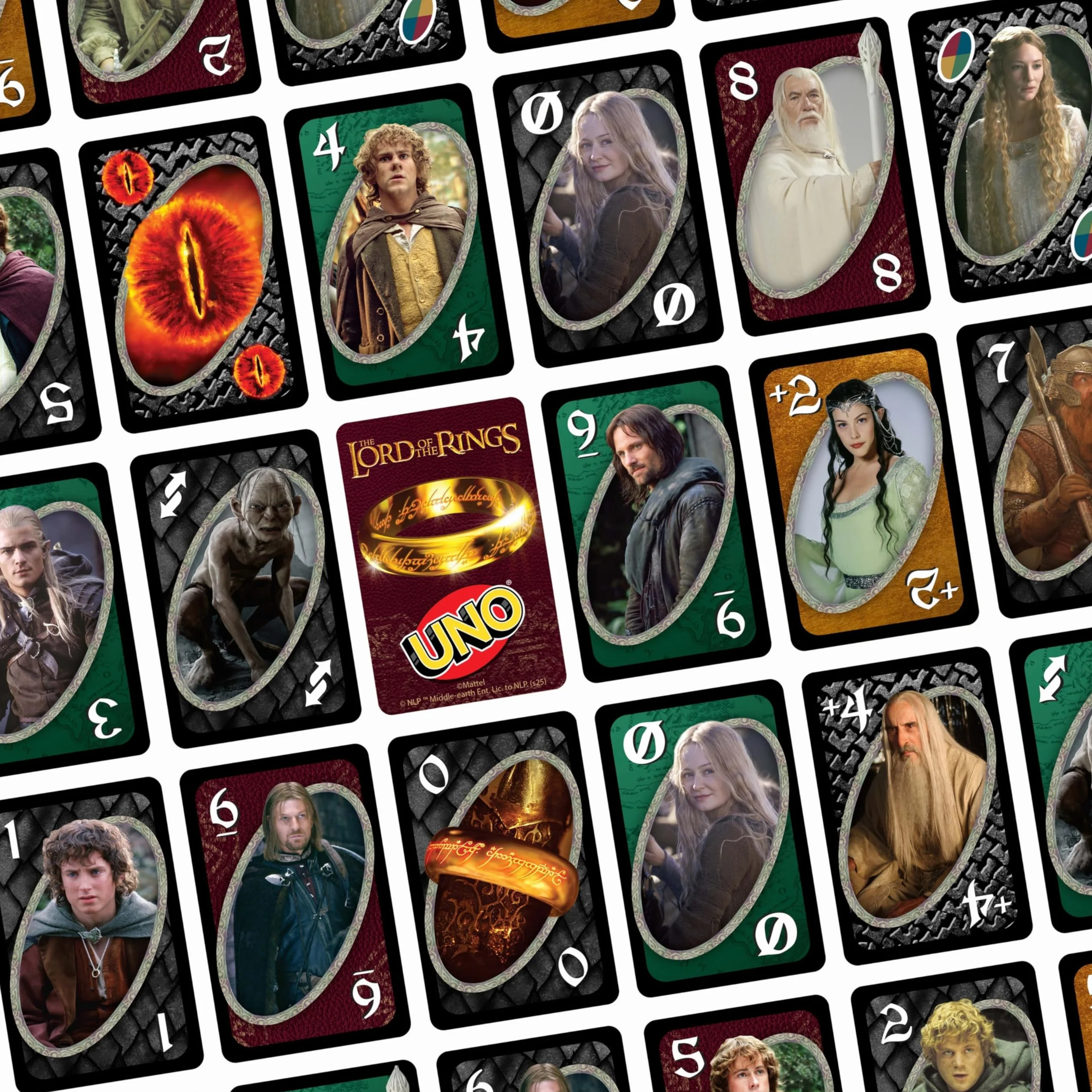 Mattel Karty UNO Lord of the Rings Władca Pierścieni Towarzyska i rodzinna gra karciana na wieczór gier, podróż i imprezę, dla fanów, dorosłych i dzieci 7+, gra kolekcjonerska, JMF13