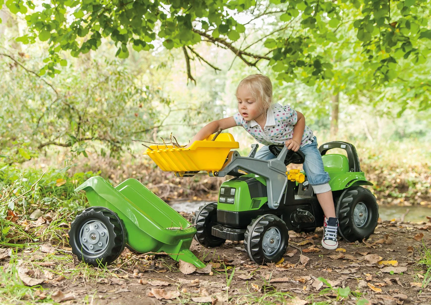 Rolly Toys RollyKid Deutz-Fahr 5115 G TB traktor na pedały z przyczepą (dla dzieci w wieku od 2,5 do 5 lat, tylne sprzęgło, pojazd na pedały dla dzieci) 023196