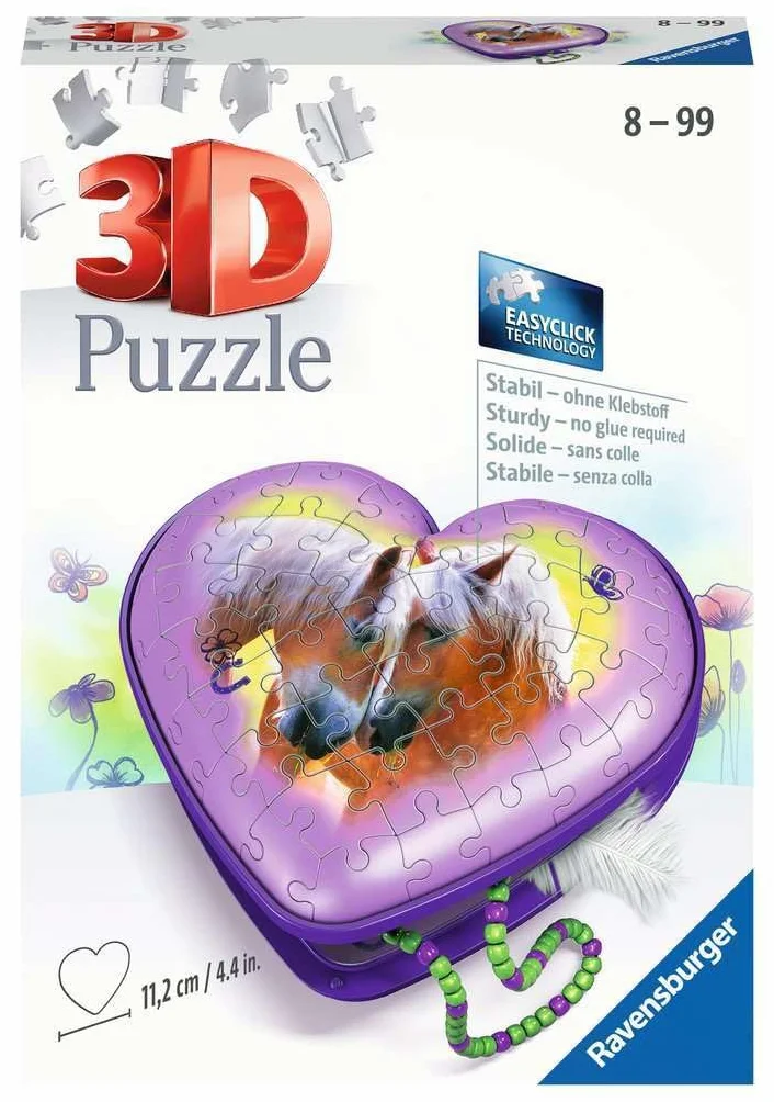 Ravensburger 3D Puzzle 11171 - Herzschatulle Pferde - 54 Teile - Aufbewahrungsbox für Pferde-Fans ab 8 Jahren: Erlebe Puzzeln in der 3. Dimension