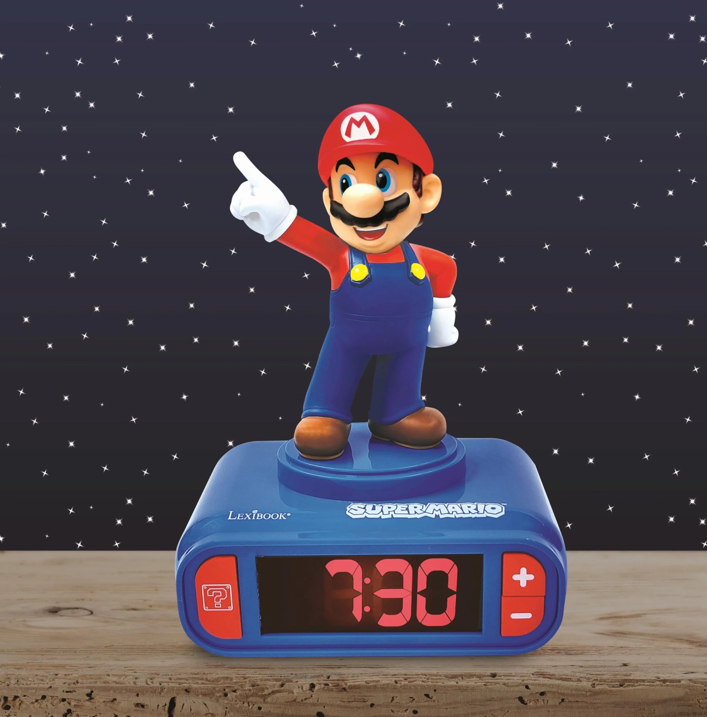 Lexibook - Nintendo Super Mario cyfrowy budzik z funkcją drzemki i dźwięku, zegar, kolor niebieski/czerwony - RL800NILXB