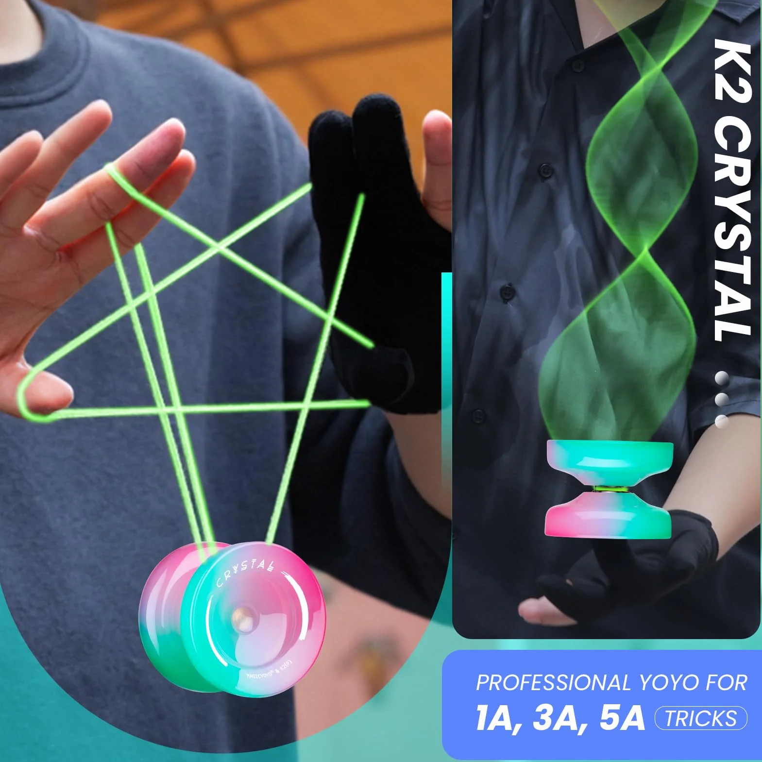 MAGICYOYO JoJo K2, Crystal Yoyo dla dzieci, Dual Purpose YoYo dla początkujących i profesjonalistów, responsywna/nieresponsywna sztuczka JoJo z 12 strunami, narzędzie do przechowywania i pudełko na