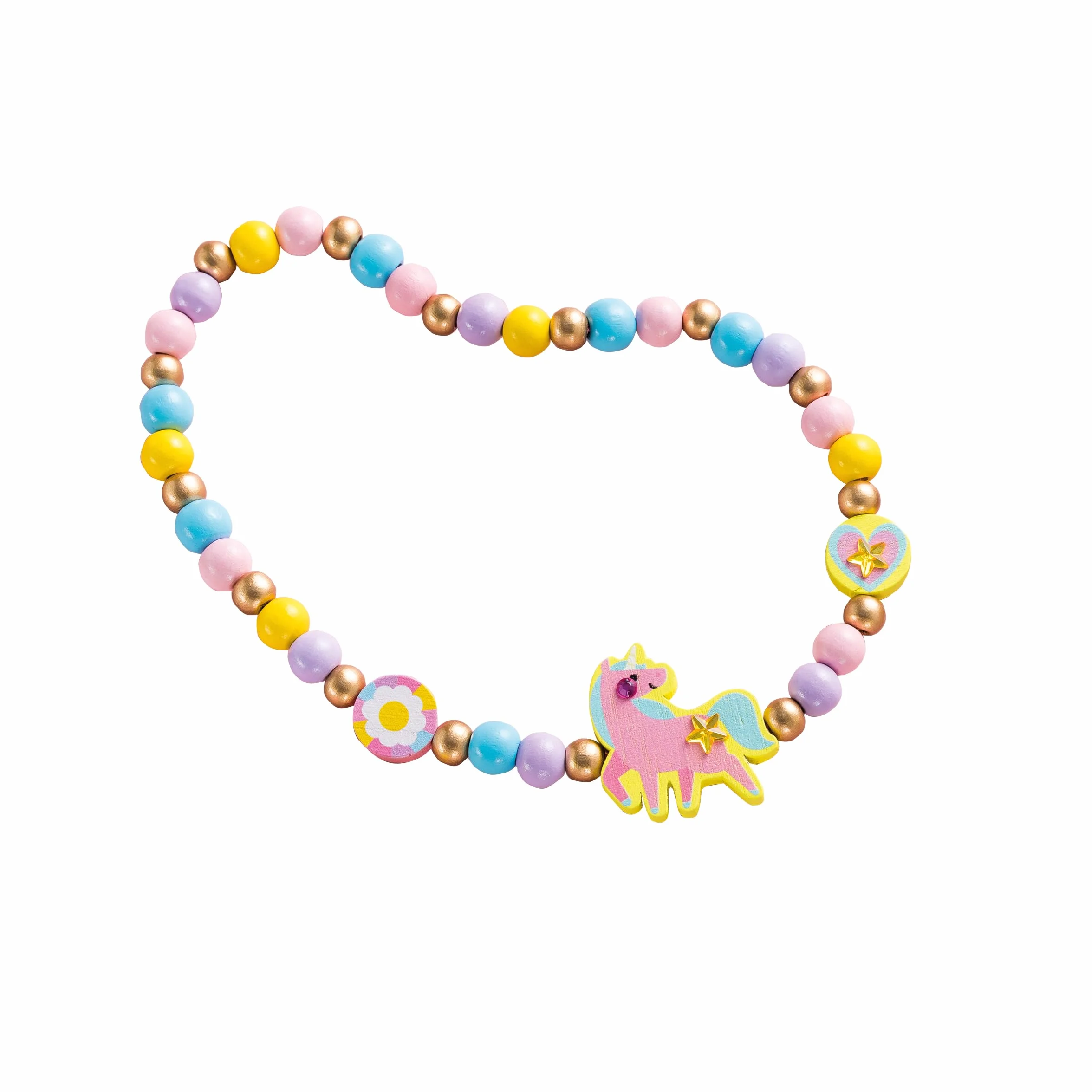 Janod - 4 drewniane elementy biżuterii do stworzenia Rainbow Land - pierwsze warsztaty jubilerskie - tworzenie biżuterii DIY - zestaw do kreatywnego spędzania wolnego czasu dla dzieci - nauka