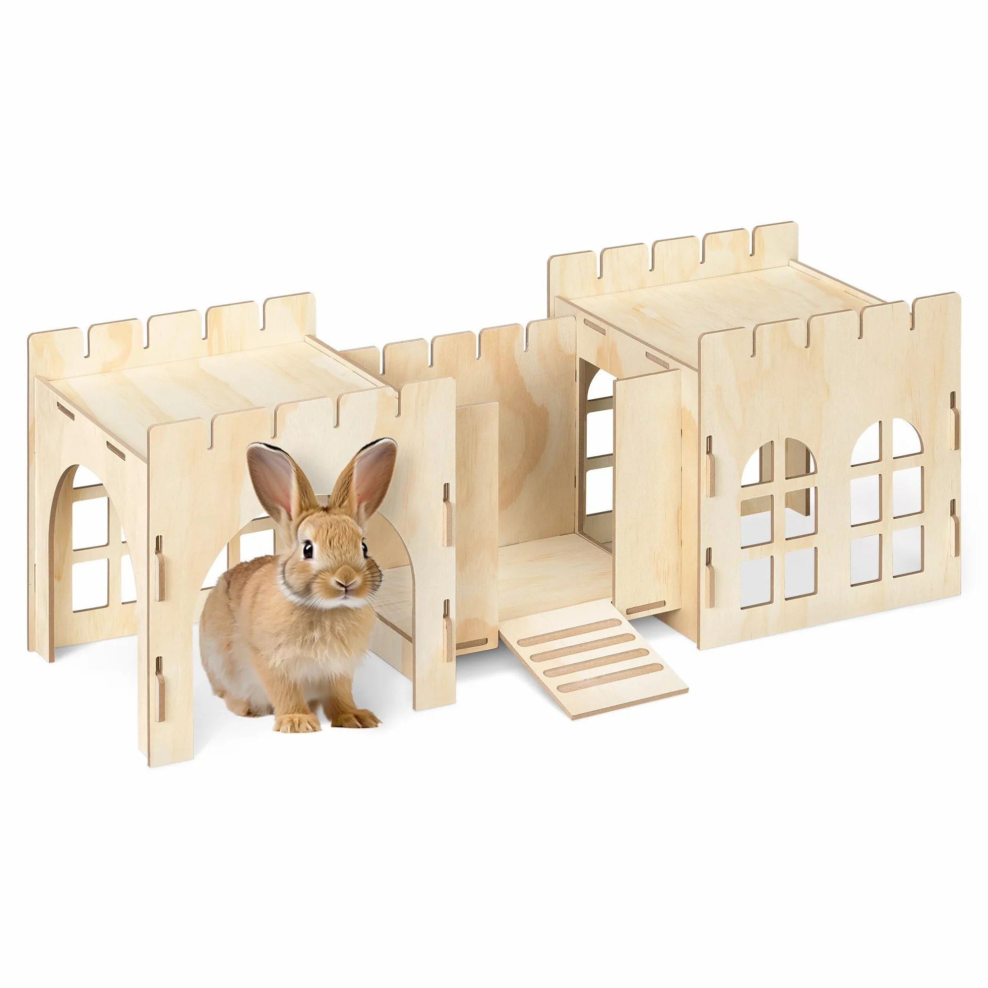Navaris Zamek królika, drewniany domek do zabawy dla króliczka, MDF i drewno sosnowe, kryjówka dla królików, fort, 69 x 24 x 25,5 cm
