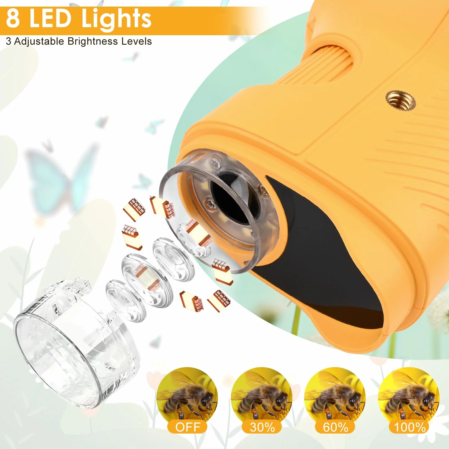 Mikroskop dla dzieci 1000X 4K Cyfrowy mikroskop dla dzieci z wyświetlaczem 1080P HD 2,4″ IPS i 8 LED, 1080P HD Przenośny mikroskop, ładowanie USB, nauka na zewnątrz od 3 lat (pomarańczowy)