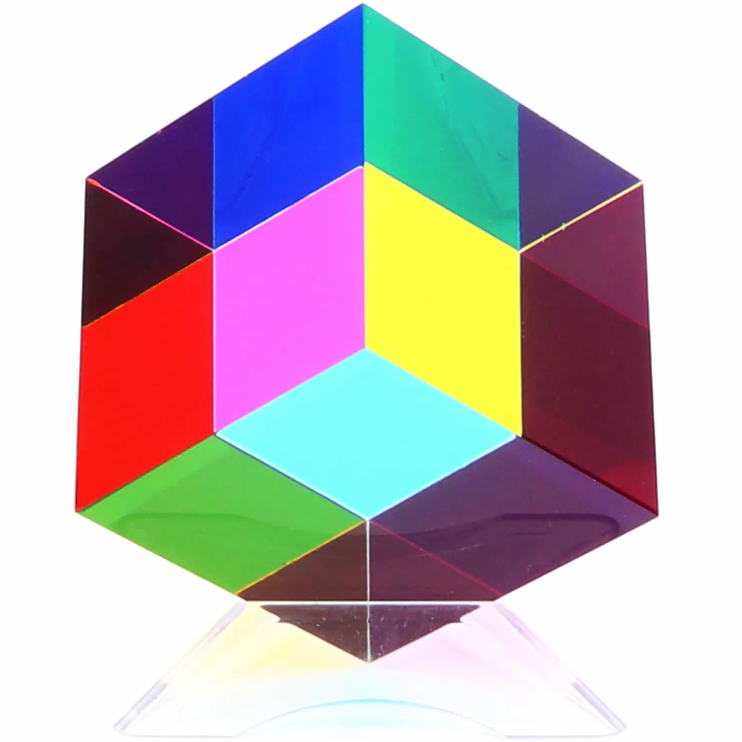 iKeelo Color Cube (60mm) ze Stojakiem, Magiczna Kolorowa Akrylowa Kostka, Pryzmatyczna Zabawka do Dekoracji Domu lub Biura