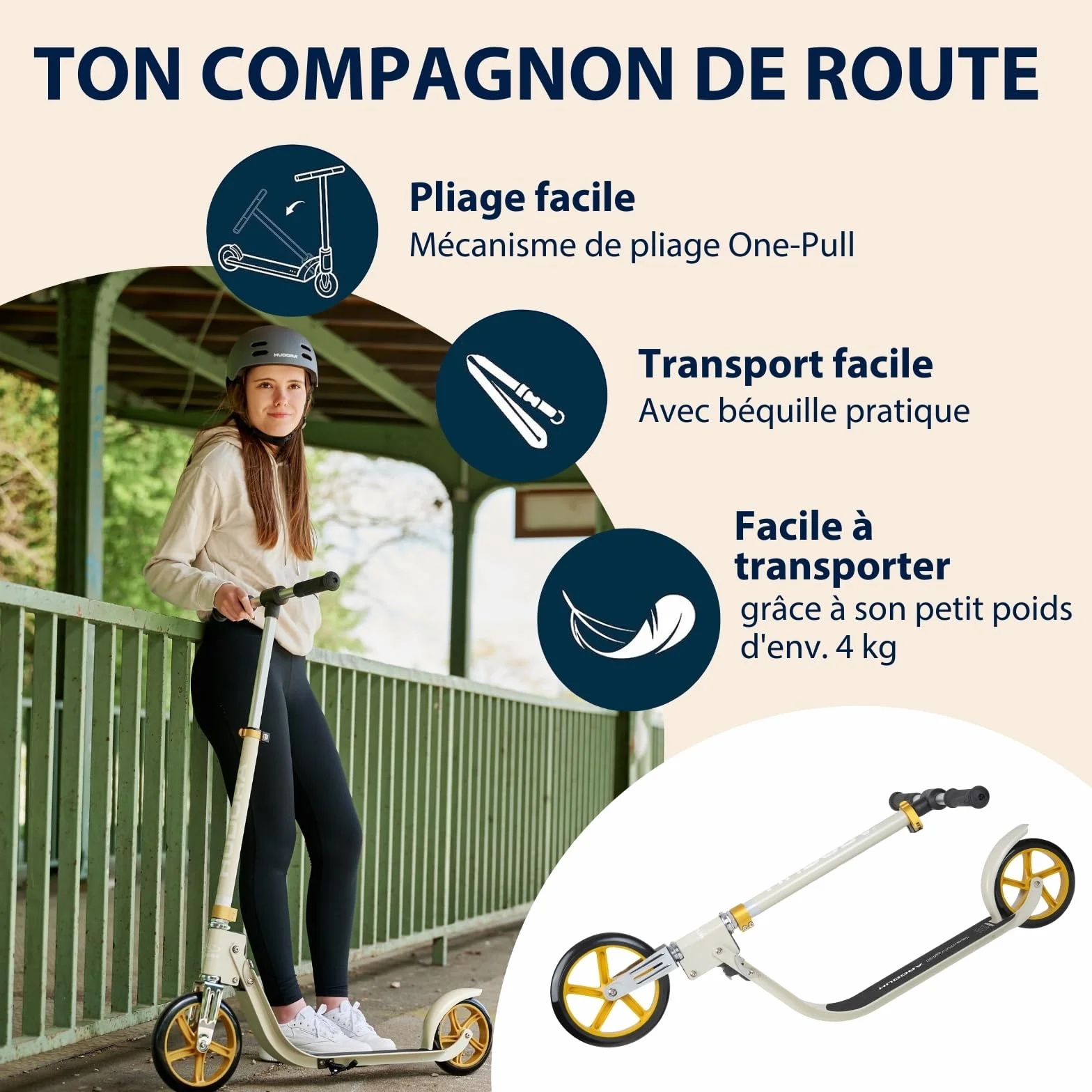 HUDORA BigWheel® 215 Scooter, piaskowy