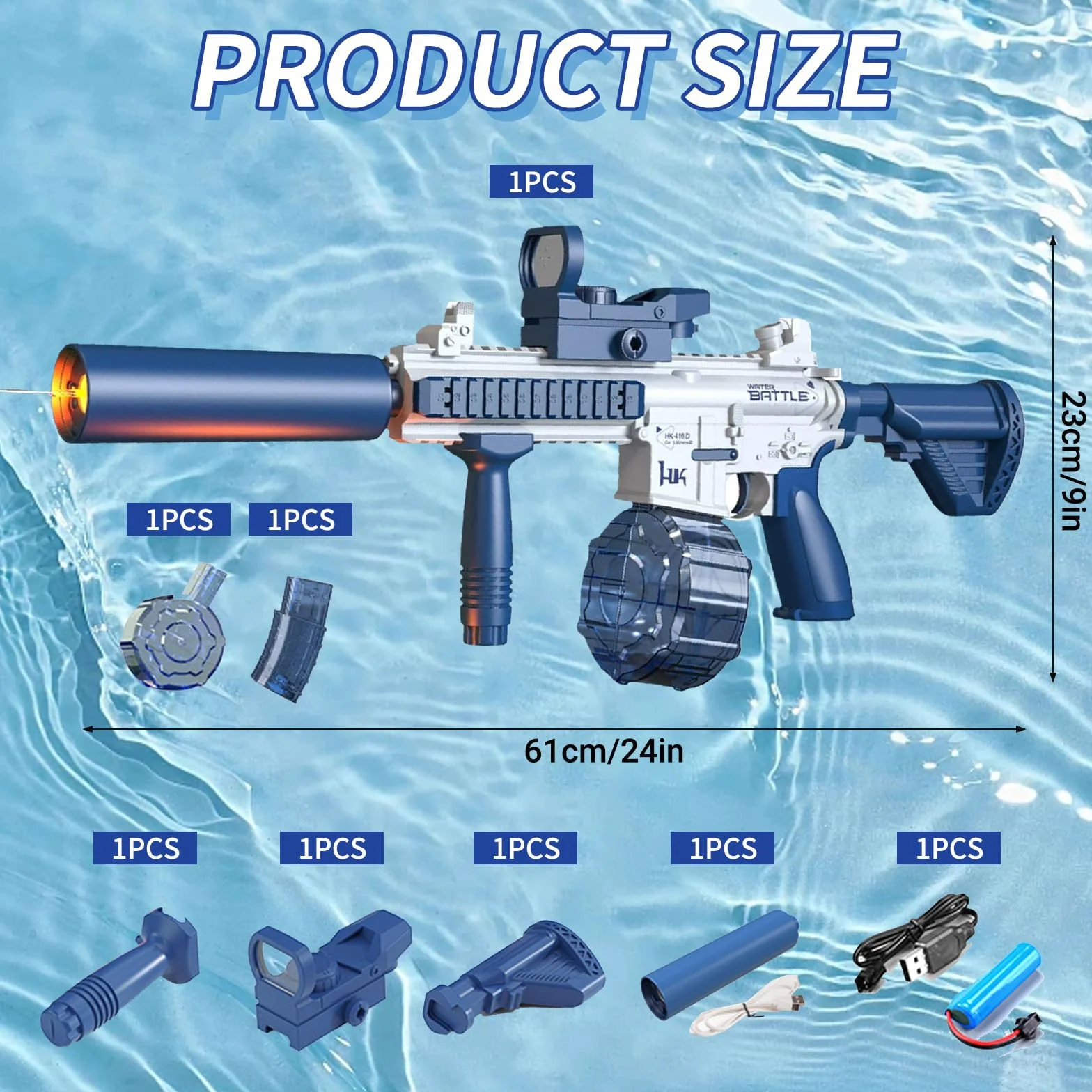Elektryczny pistolet na wodę, dla dorosłych i dzieci, duża pojemność, z oświetleniem LED, zasięg, 80 m, zabawka na lato, imprezę, basen