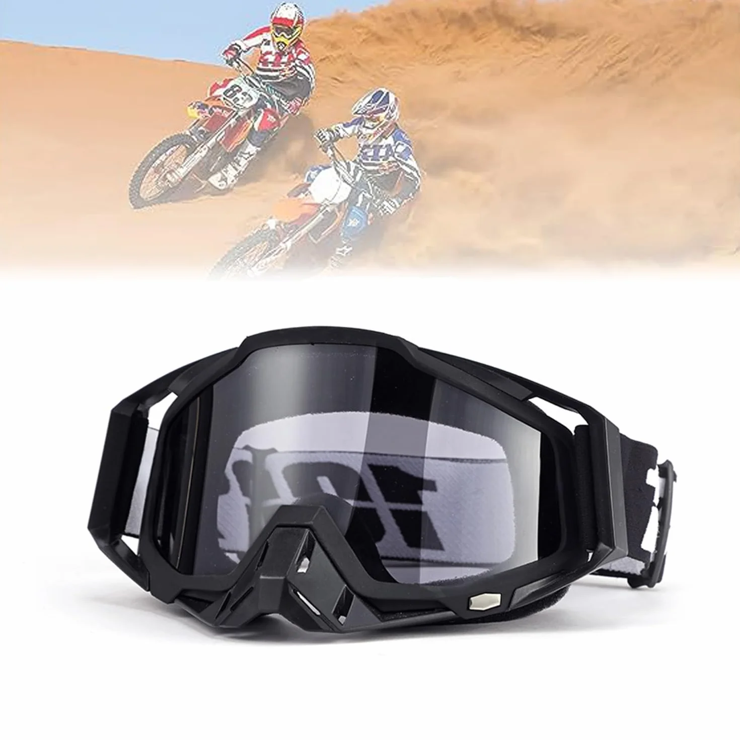 Pyłoszczelne gogle motocyklowe, maska MTB, przezroczysta maska motocrossowa, nadaje się do motocykli, samochodów wyścigowych, wyścigów terenowych, motocykli, rowerów górskich, narciarskich lub