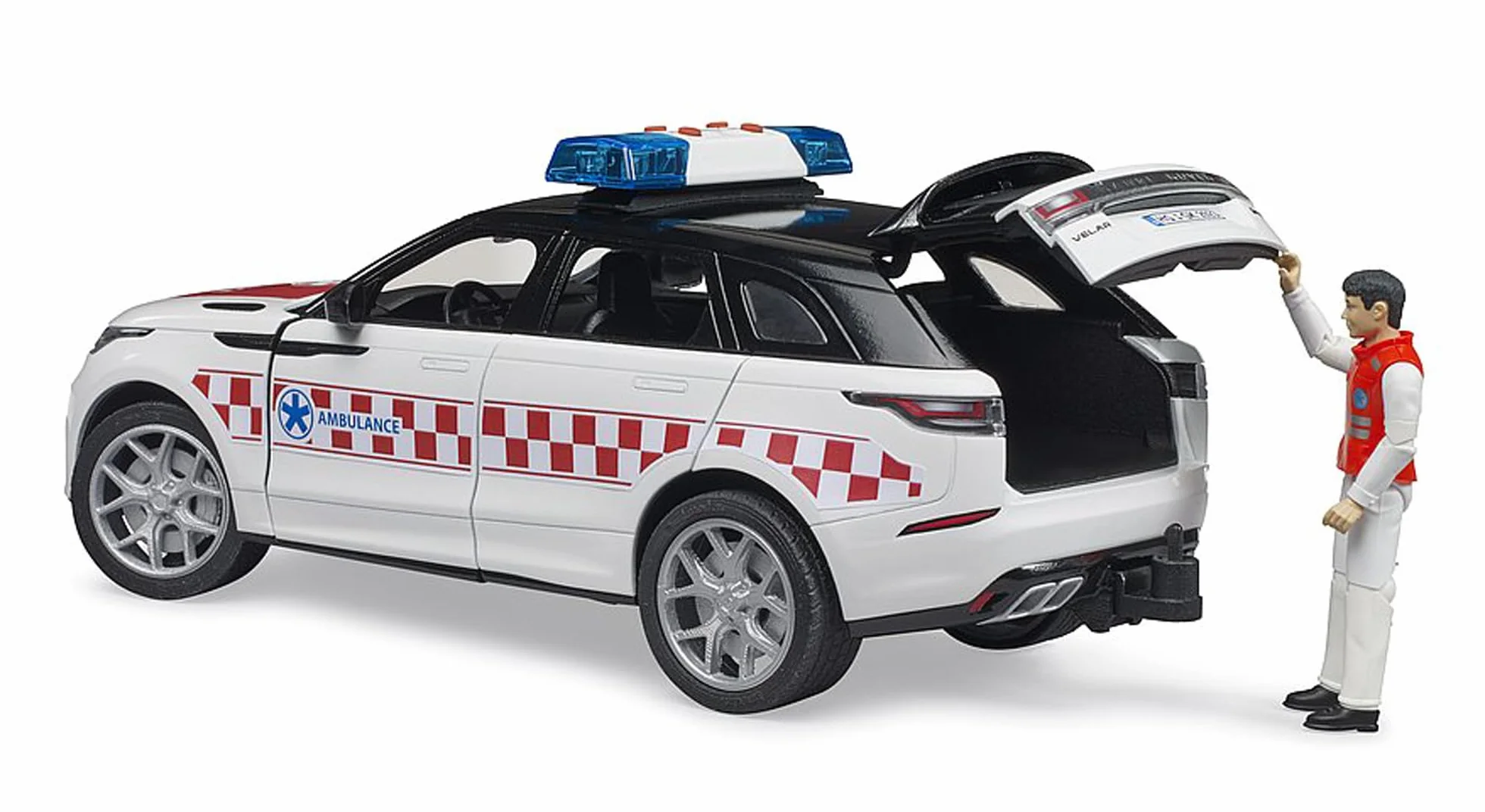 bruder 02885 - Range Rover Velar ambulans ratunkowy z kierowcą i modułem świetlno-dźwiękowym, pojazdy, pojazd ratunkowy, ambulans, ratownik medyczny, pojazdy ratunkowe