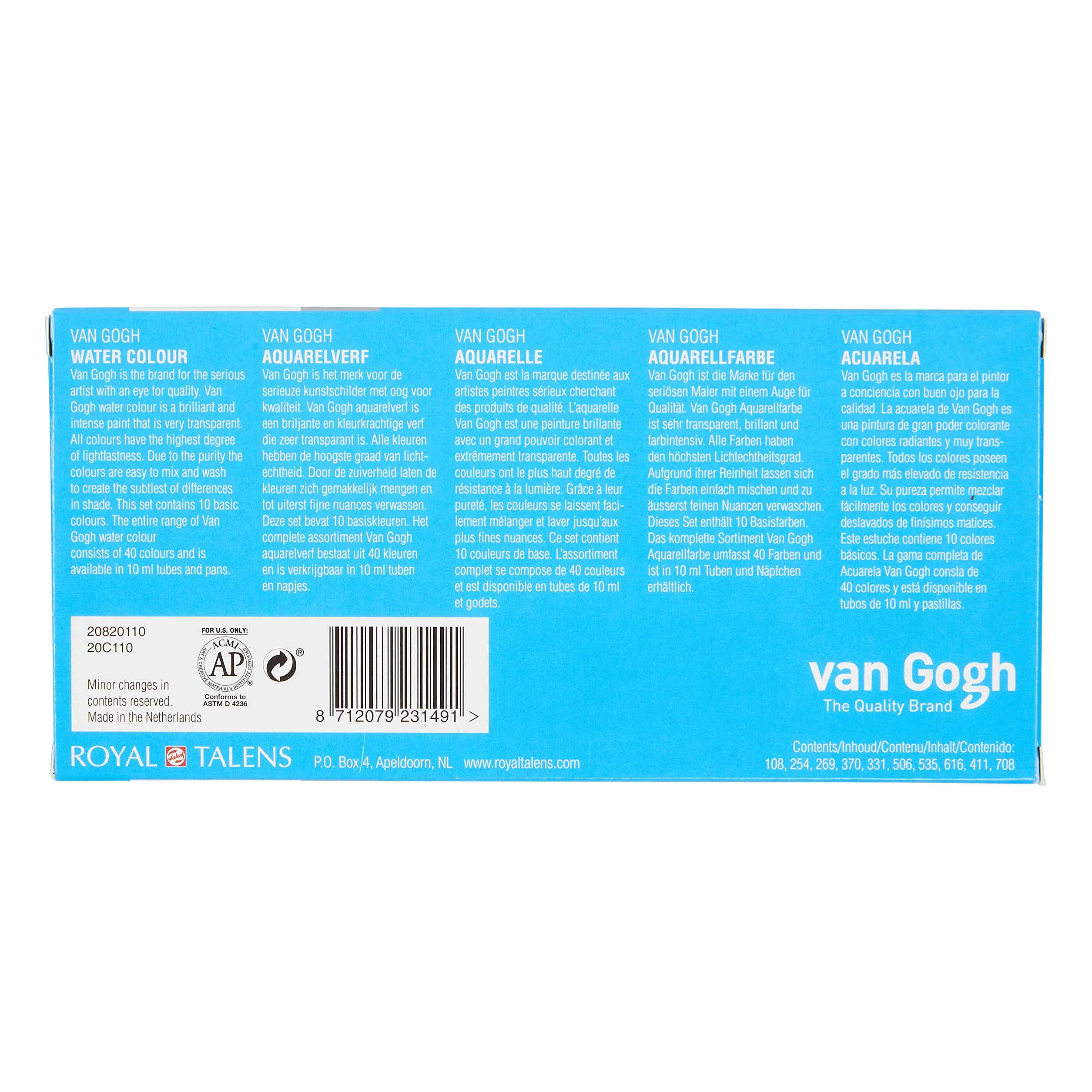 Van Gogh Zestaw farb akwarelowych, zestaw tubek 10 x 10 ml