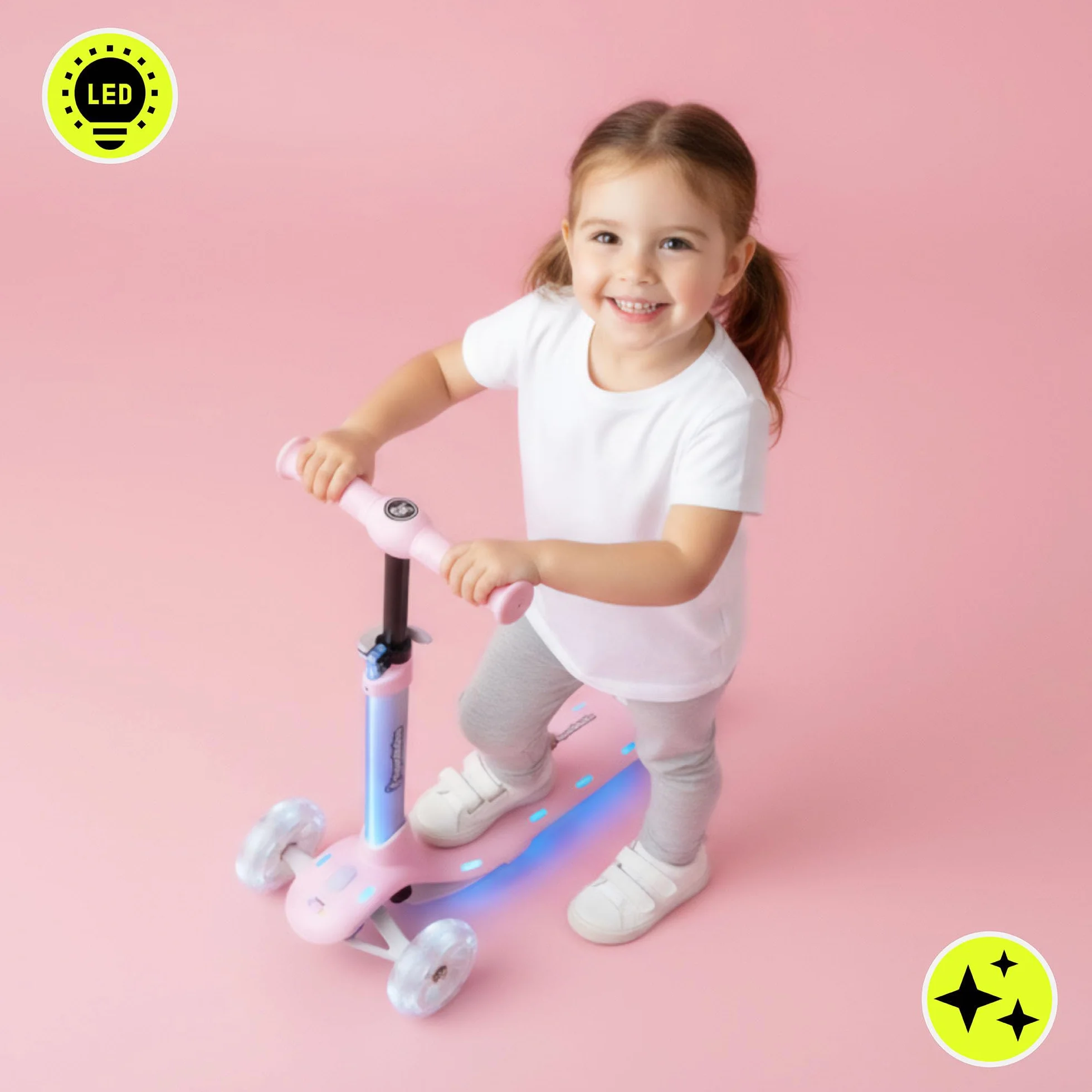 HyperMotion BECKY Hulajnoga Trójkołowa 3–8 lat z LED RGB Podświetleniem Regulowana Kierownica