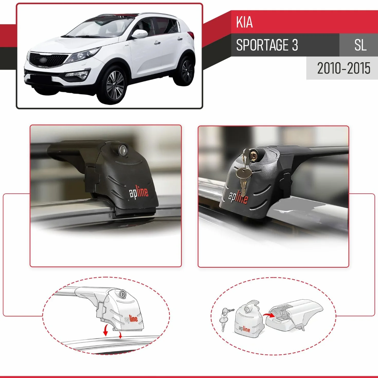 Kompatybilny z Kia Sportage 3 (SL) 2010-2015 ACE-2 Model Aluminiowe poprzeczki dachowe Czarny 2 szt.