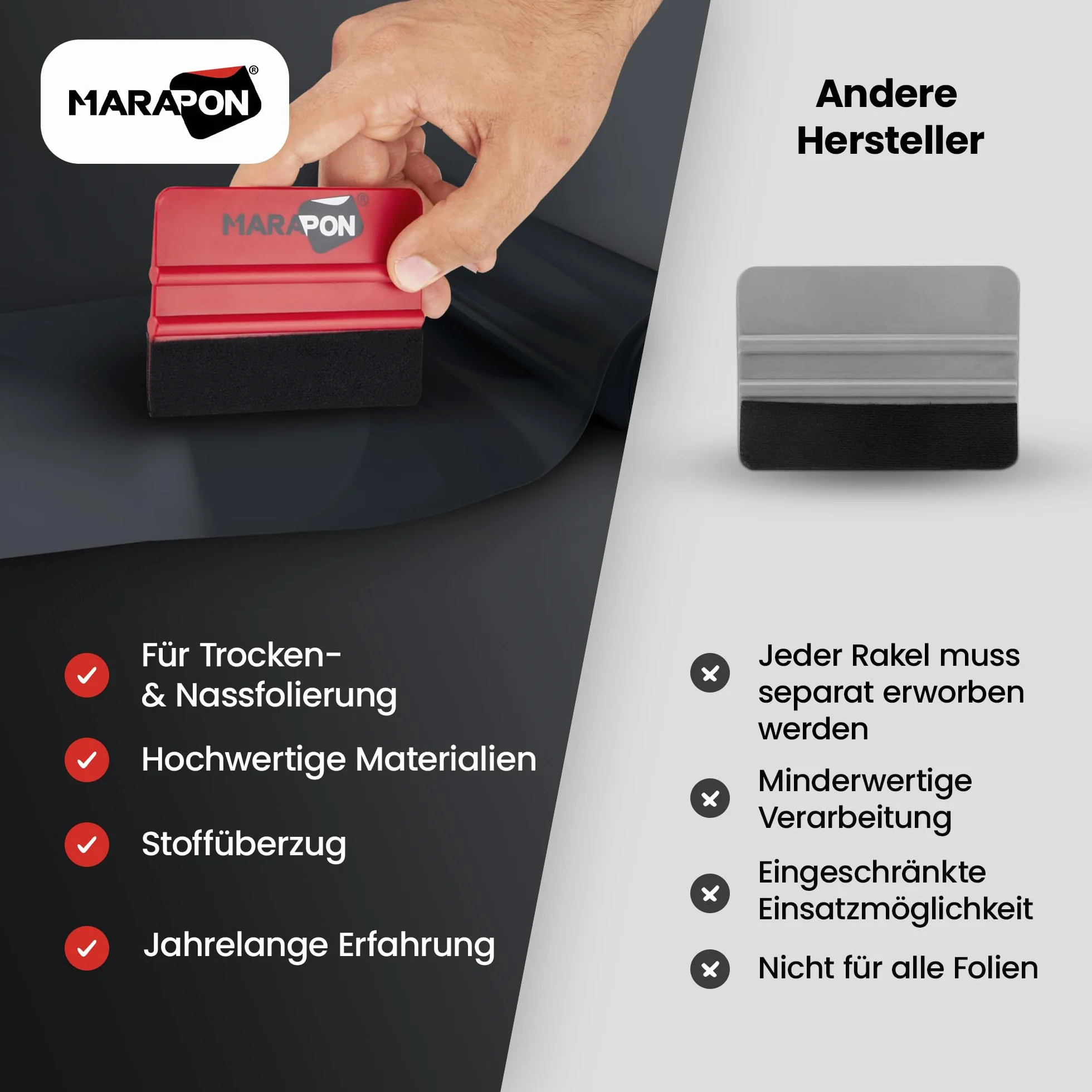 MARAPON® Rakla do folii [10 x 7,3 cm] z powłoką filcową – do folii okiennych i folii samochodowych – wysokiej jakości rakiel nadaje się również do folii węglowej i folii Alcantara