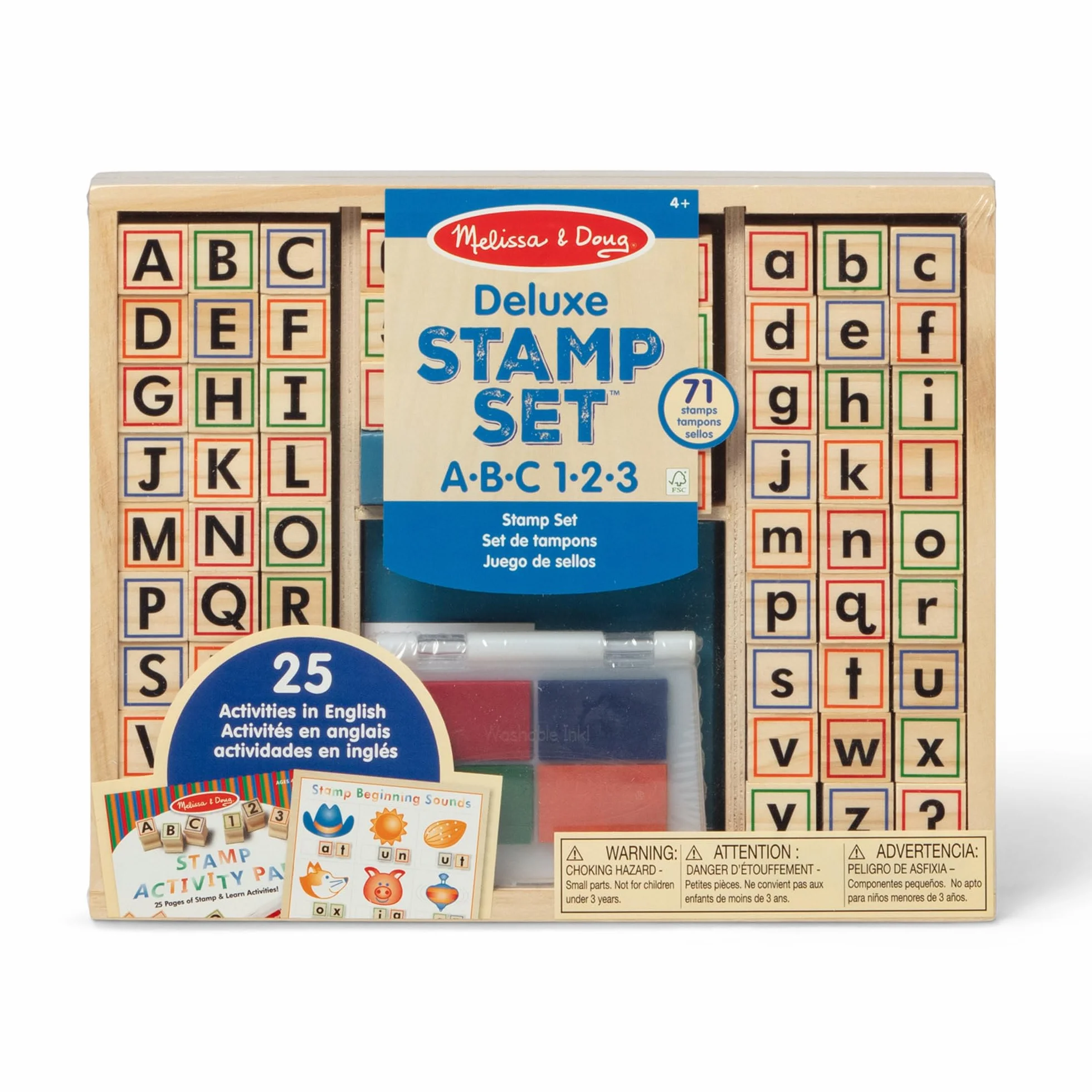 Melissa & Doug – luksusowy drewniany zabawkowy zestaw pieczątek z literkami i cyferkami | rzemiosło i sztuka | zestawy pieczątek i szablonów | 3+ | prezent dla chłopca lub dziewczynki
