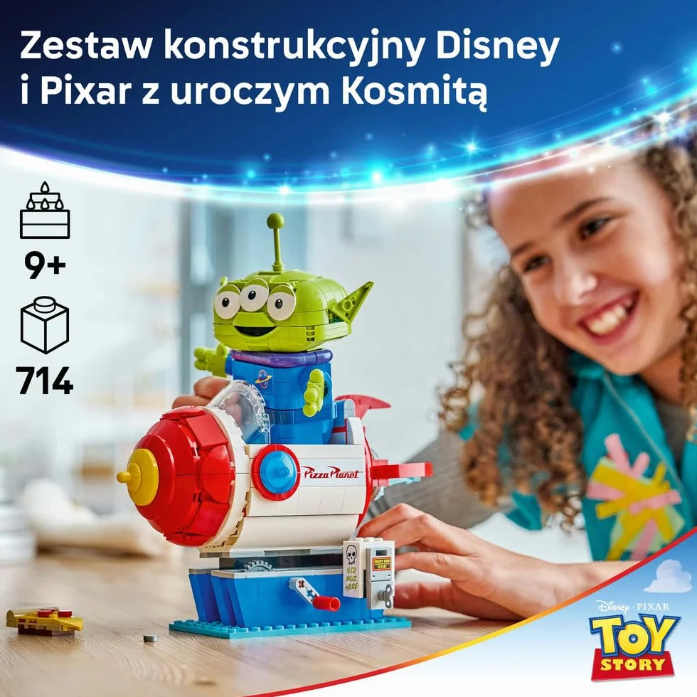 LEGO ǀ Disney i Pixar Kosmita z bujaną rakietą Pizza Planet, zabawka dla dzieci od 9 lat, ruchoma figurka kosmity, ozdoba do pokoju dziecięcego, pomysł na prezent dla chłopca i dziewczynki 43307