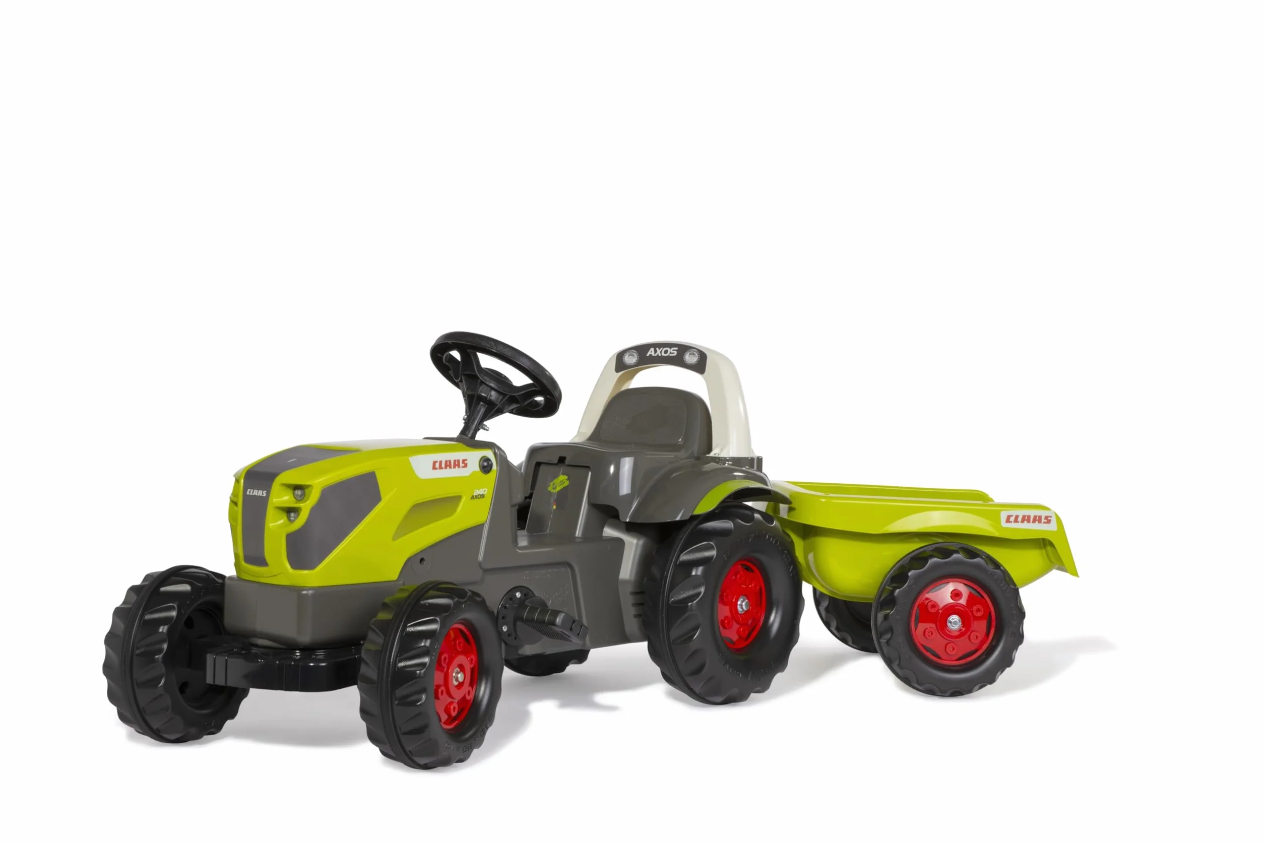 Rolly Toys RollyKid CLAAS AXOS 240 traktor na pedały z przyczepą (dla dzieci w wieku 2,5-5 lat, regulowane napięcie łańcucha, tylne sprzęgło) 015047