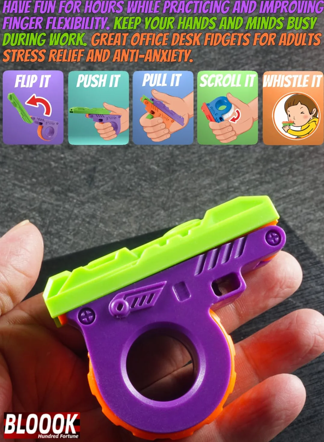 Fidget Toy Gun, 1911 Stress Shot Toy Gun Set for Adults & Kids, 3D Printed Peace Pistol Magnetic Fidget Slider Toy Anxiety Relief Items Pack, 8 PCS