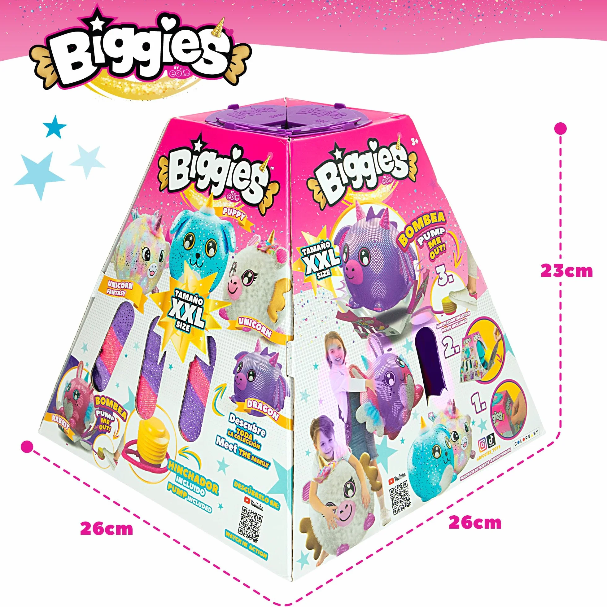 ColorBaby Biggies gigantyczny pluszowy smok, w zestawie pompka do stóp, rozmiar XXL, zabawki niespodzianki, miękka piłka, zabawki zwierzęce, prezent dla dziewczynki 3 lata, pluszowe zabawki prezent