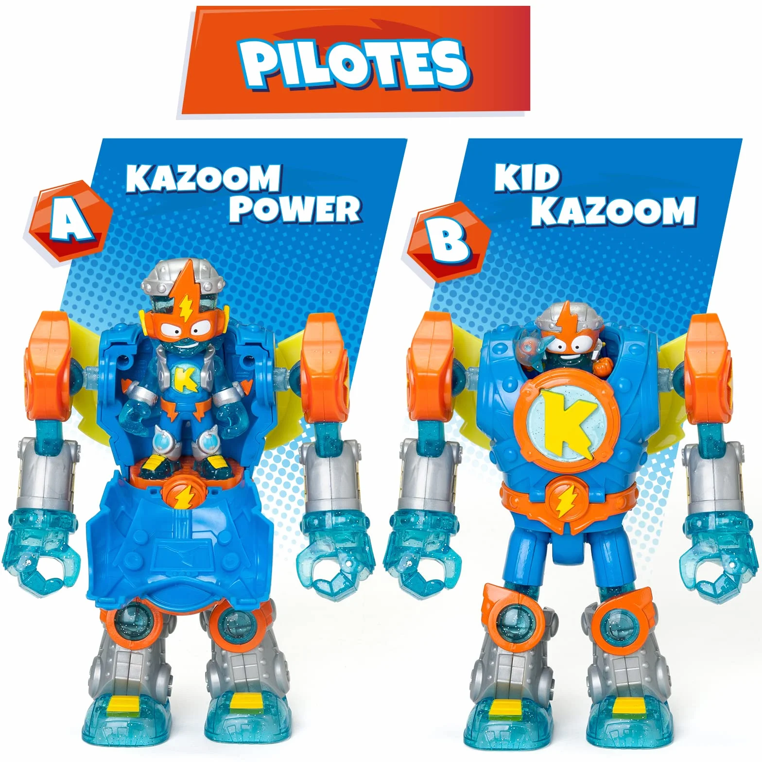 SUPERTHINGS Superbot Kazoom Power – Przegubowy robot z akcesoriami do walki, 1 Kazoom Kid i 1 SuperThing do walki, 1 Kazoom Kid i jeden SuperThing