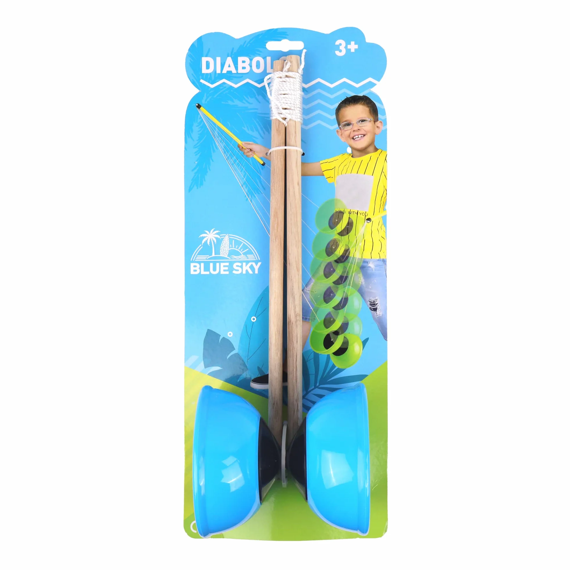BLUE SKY - Diabolo - Gra na świeżym powietrzu - 048113 - Losowy kolor - Plastik - 16 cm x 11 cm - Zabawka dla dzieci - Gra letnia - Cyrk - Od 6 lat