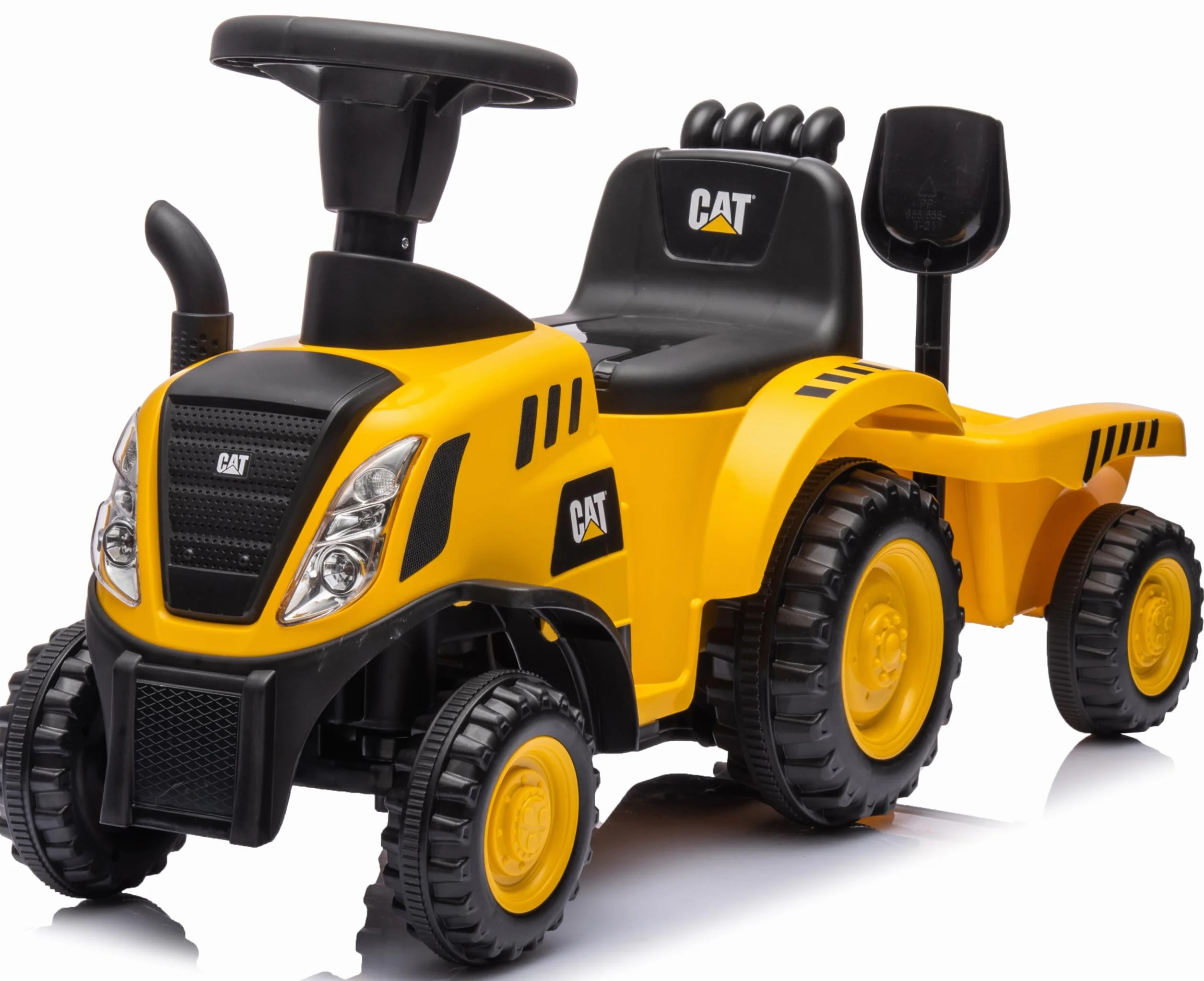 sun baby Jeździk dla dzieci Traktor z przyczepą New Holland, łopatka oraz grabki w zestawie, efekty dźwiękowe i świetlne, odczepiana przyczepka (Żółto-Czarny)