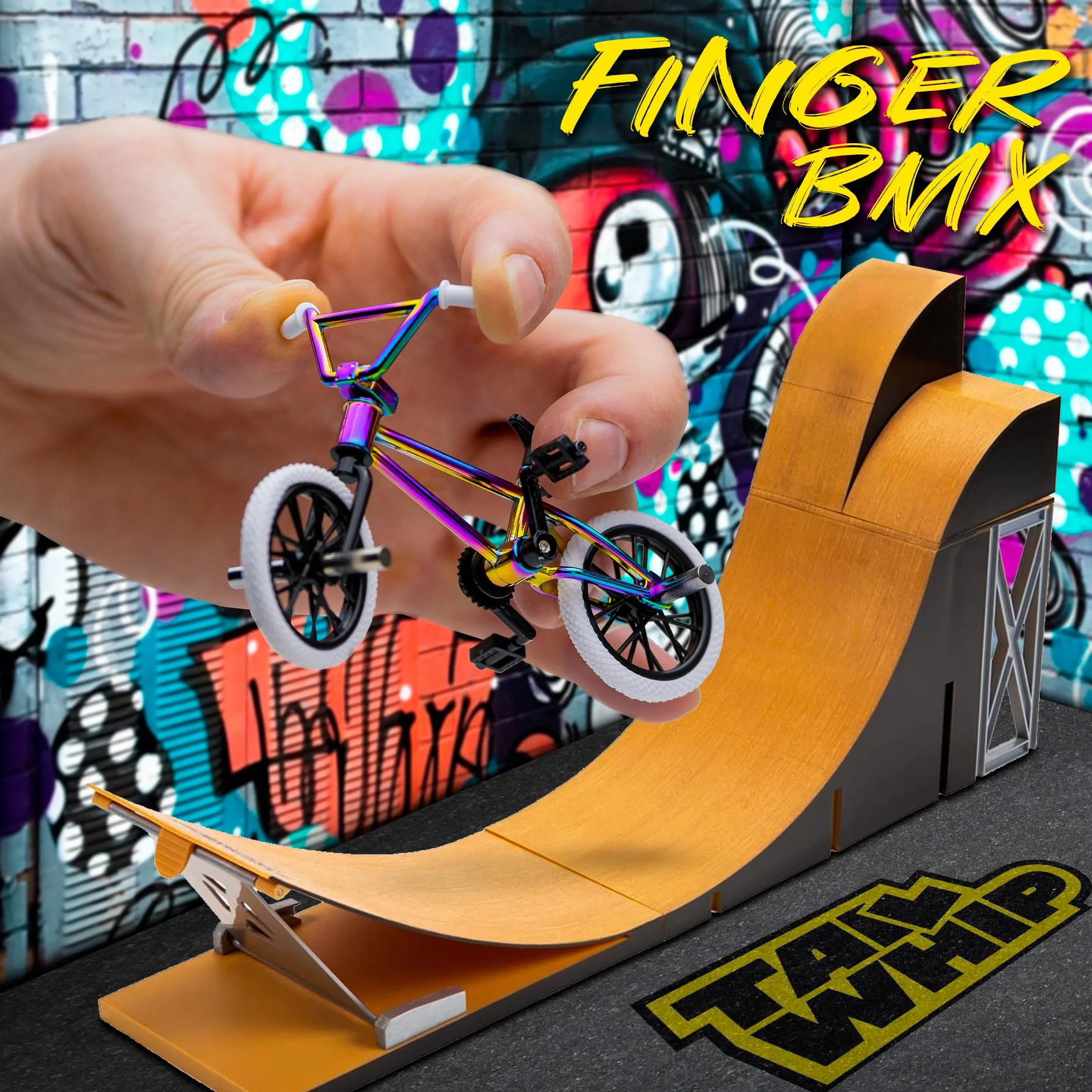 TAILWHIP Finger Bike BMX, Metalowy Mini Rower na Palce z Personalizowanymi Akcesoriami do Niesamowitych Trików, Kompatybilny z Tech Deck Fingerboards i Finger Scooters, Rozwija Motorykę Rąk, multi