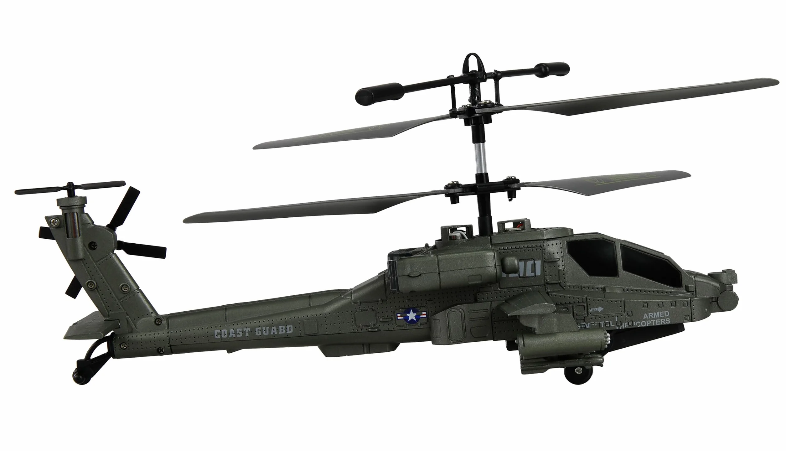 Apache AH-64 Helicopter Coaxial 3,5-kanałowy RTF z pilotem zdalnego sterowania, akumulator, kabel do ładowania, 250 mm, ciemnozielony
