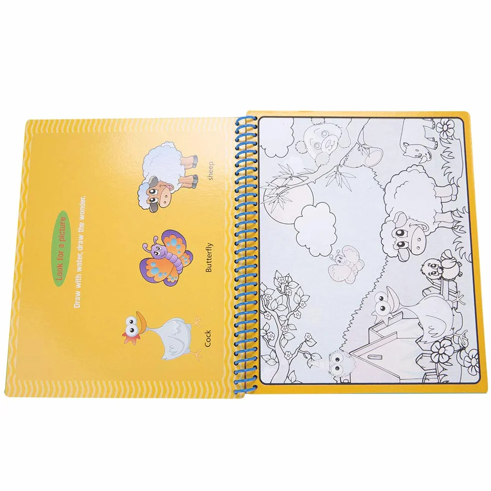 Water Drawing Coloring Painting Book Doodle Reusable Water-Reveal Activity Pads Baby Kids Toys Early Education with Pens for Kids[Zoo]