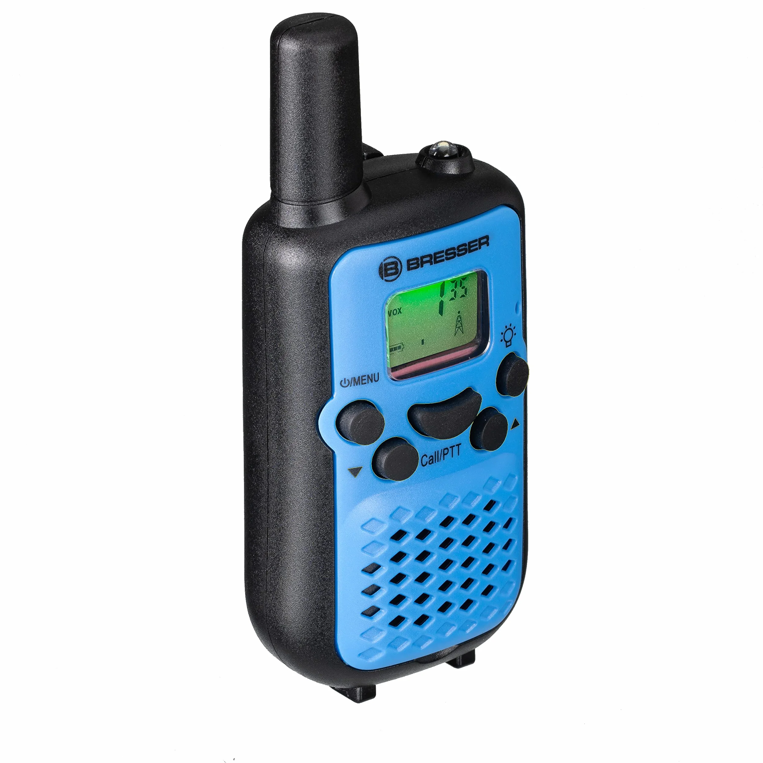 Bresser Zestaw 2 walkie talkie JUNIOR o dużym zasięgu do 6 km i funkcja głośnomówiąca niebieski
